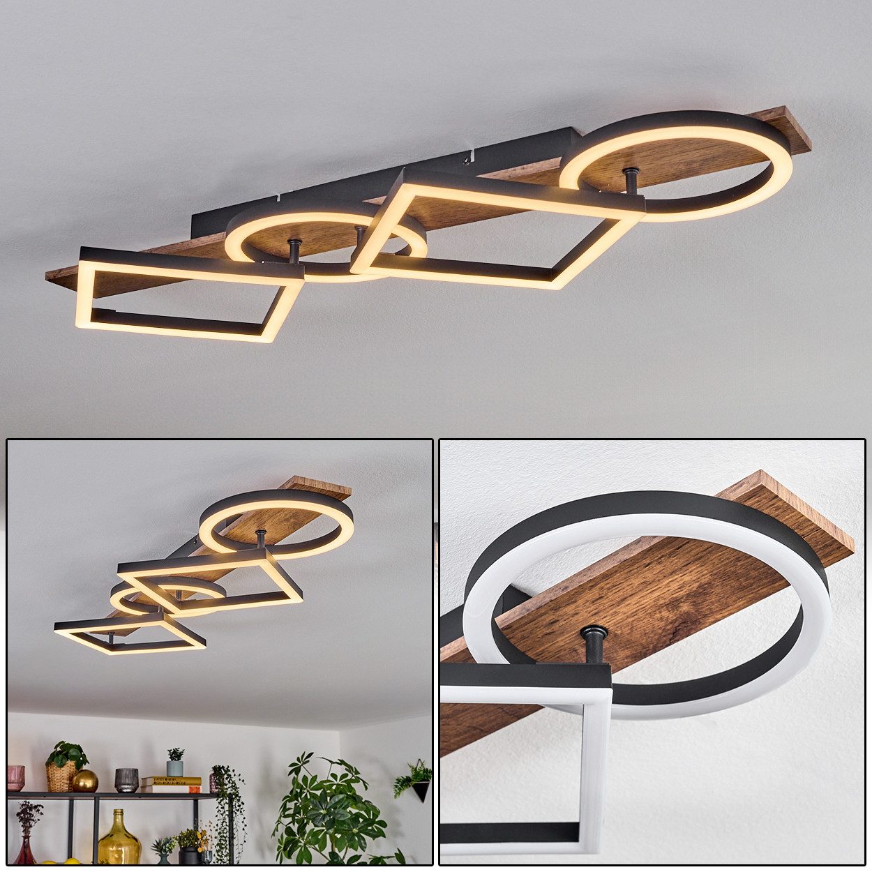 hofstein Deckenleuchte Deckenlampe aus Metall/Holz/Kunststoff in Schwarz/Br günstig online kaufen