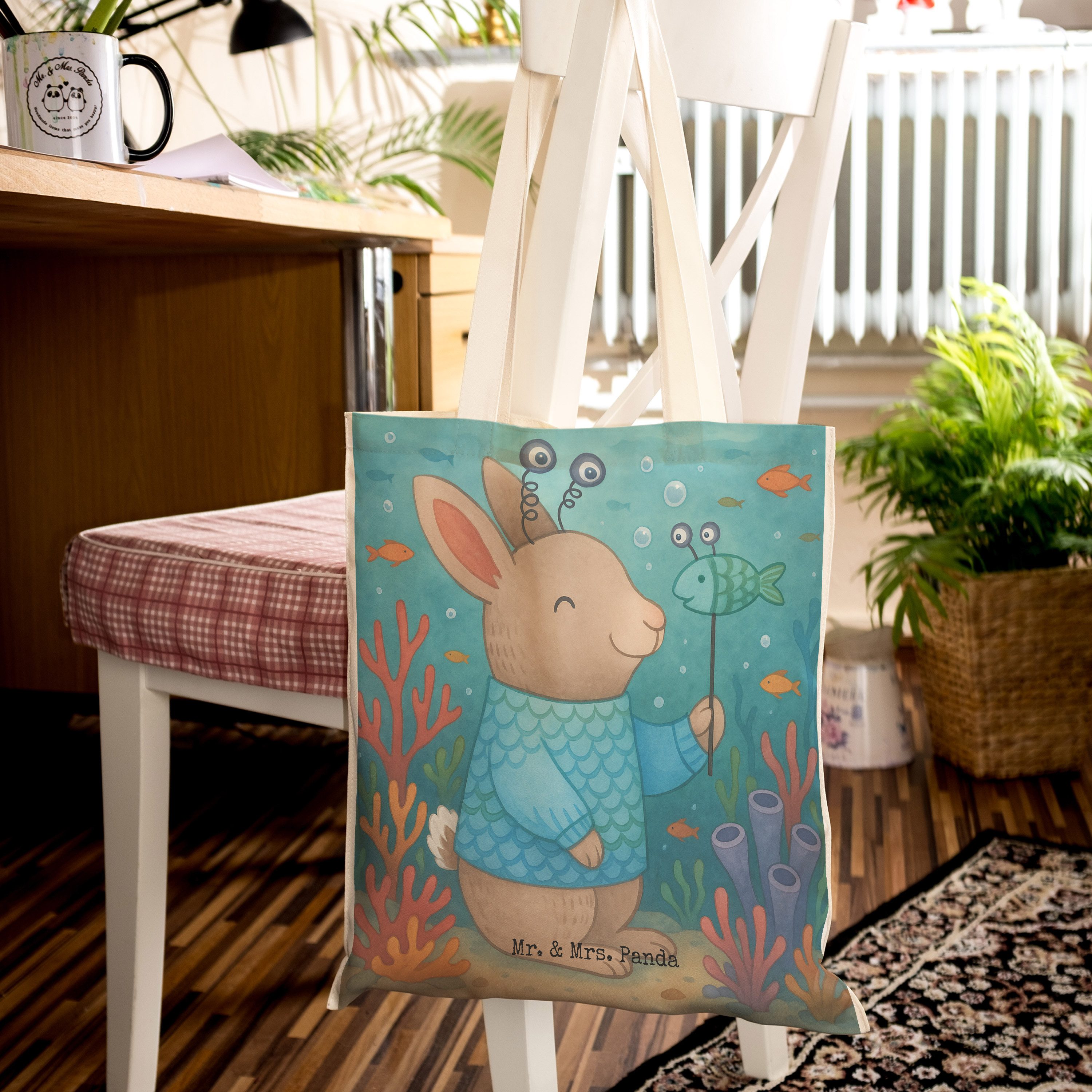 Mr. & Mrs. Panda Tragetasche Fische Astrologie Design, Tote Bag, Weiß, Geburtstagsgeschenk, Traget (Packung), cityshopper markttasche einkaufsshopper