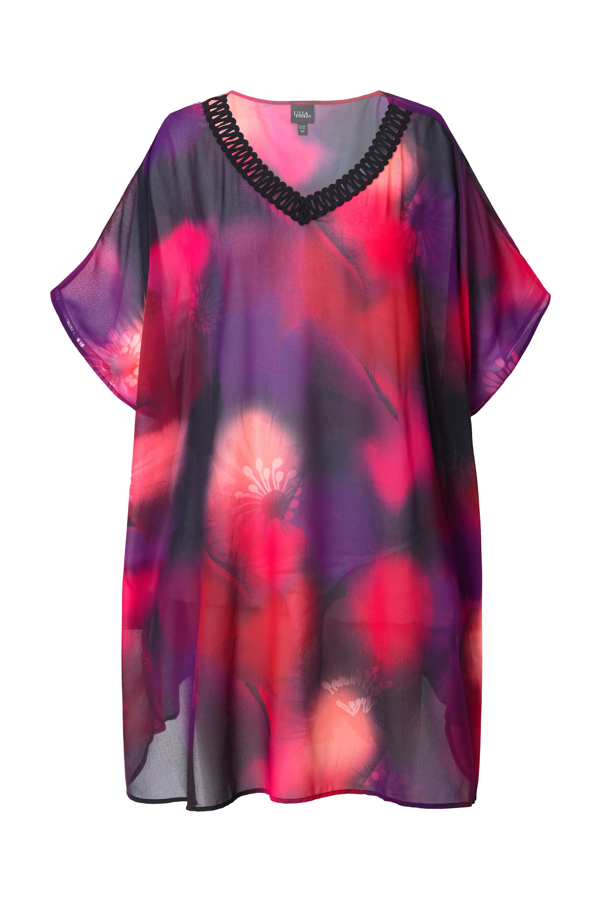 Ulla Popken Jerseykleid Tunika Chiffon Oversized V-Ausschnitt Halbarm