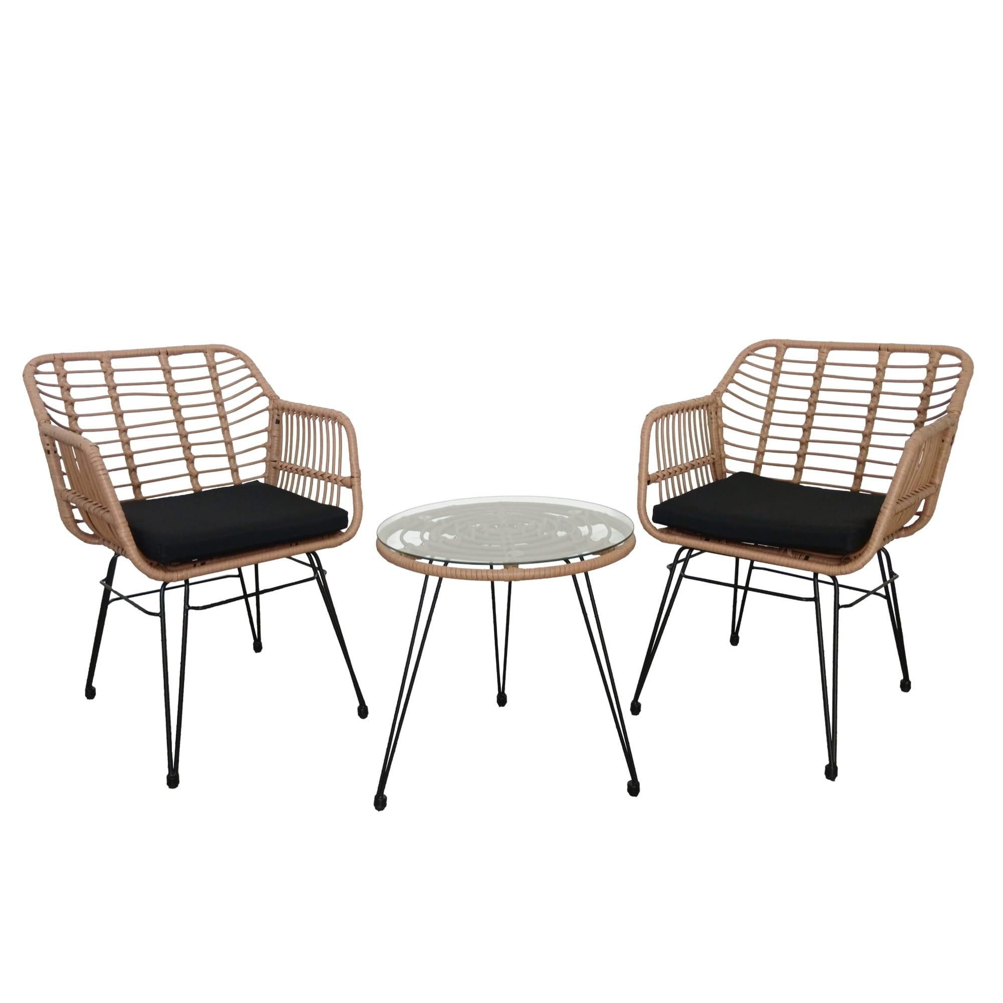 Raumhirsch Furniture Gartenlounge-Set Balkonmöbel, Sitzgruppe, Outdoor Möbelset, (Sessel 58 x 45 x 84,5 (H), 3-teiliges, für 2 Personen), Bistro-Set, Verstellbare Füße, PE-Rattan