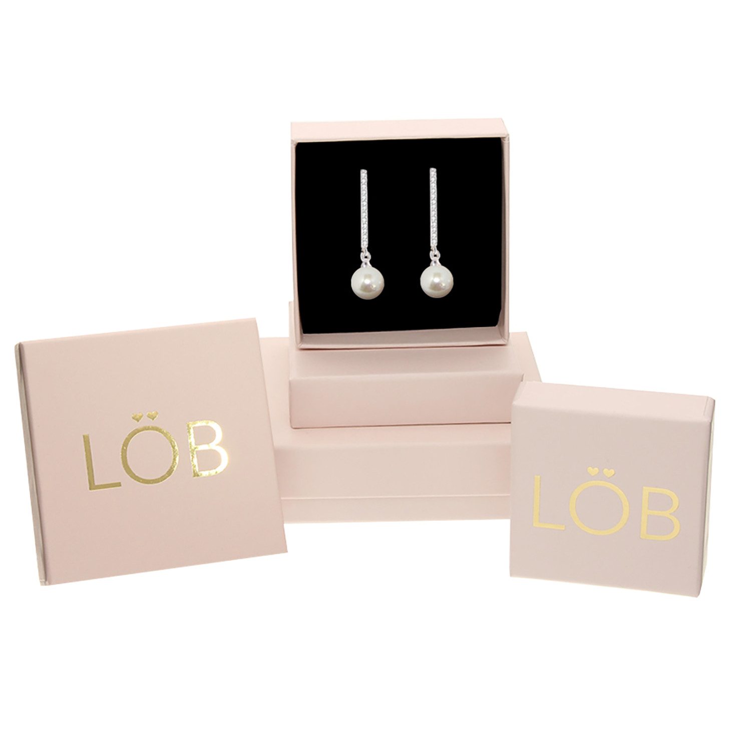 LÖB Perlenohrringe Damen Perlenohrringe Ohrringe Hängend Stab mit Perlen Zirkonia Silber (Geschenke für Frauen Damen Beste Freundin Mutter Mama Ehefrau Oma sie zum Geburtstag Schmuck Sommer, Inkl. Schmuckbox), Kristall Tropfen Ohrhänger Tropfenform Elegant Braut Brautschmuck Weiß