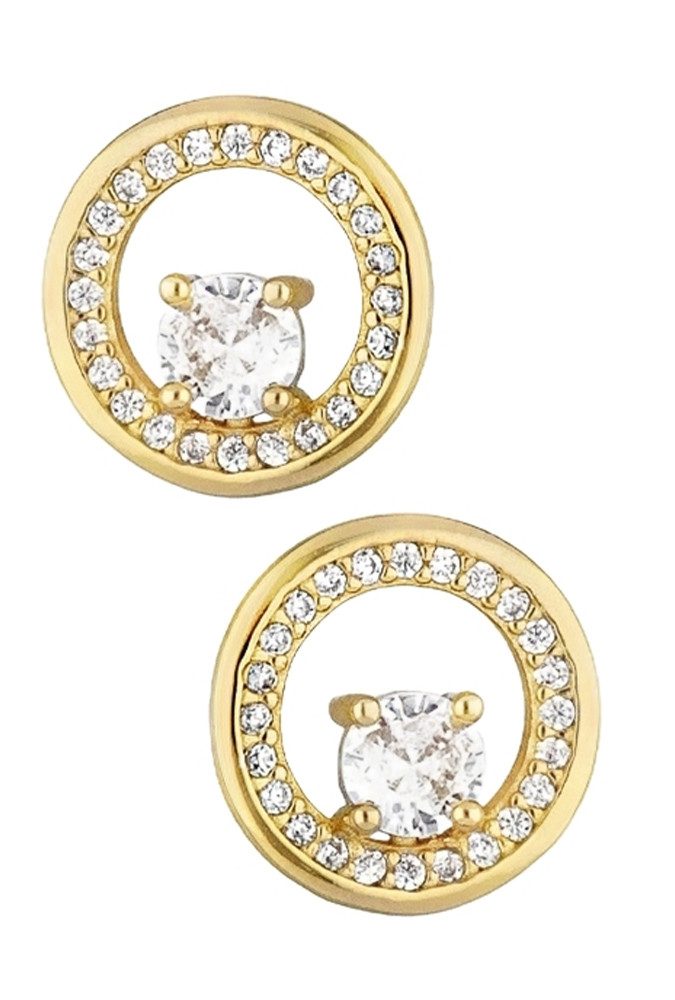 Paar Ohrstecker runde Ohrringe 925 Sterling Silber 18k Gold vergoldet Frauen Damen
