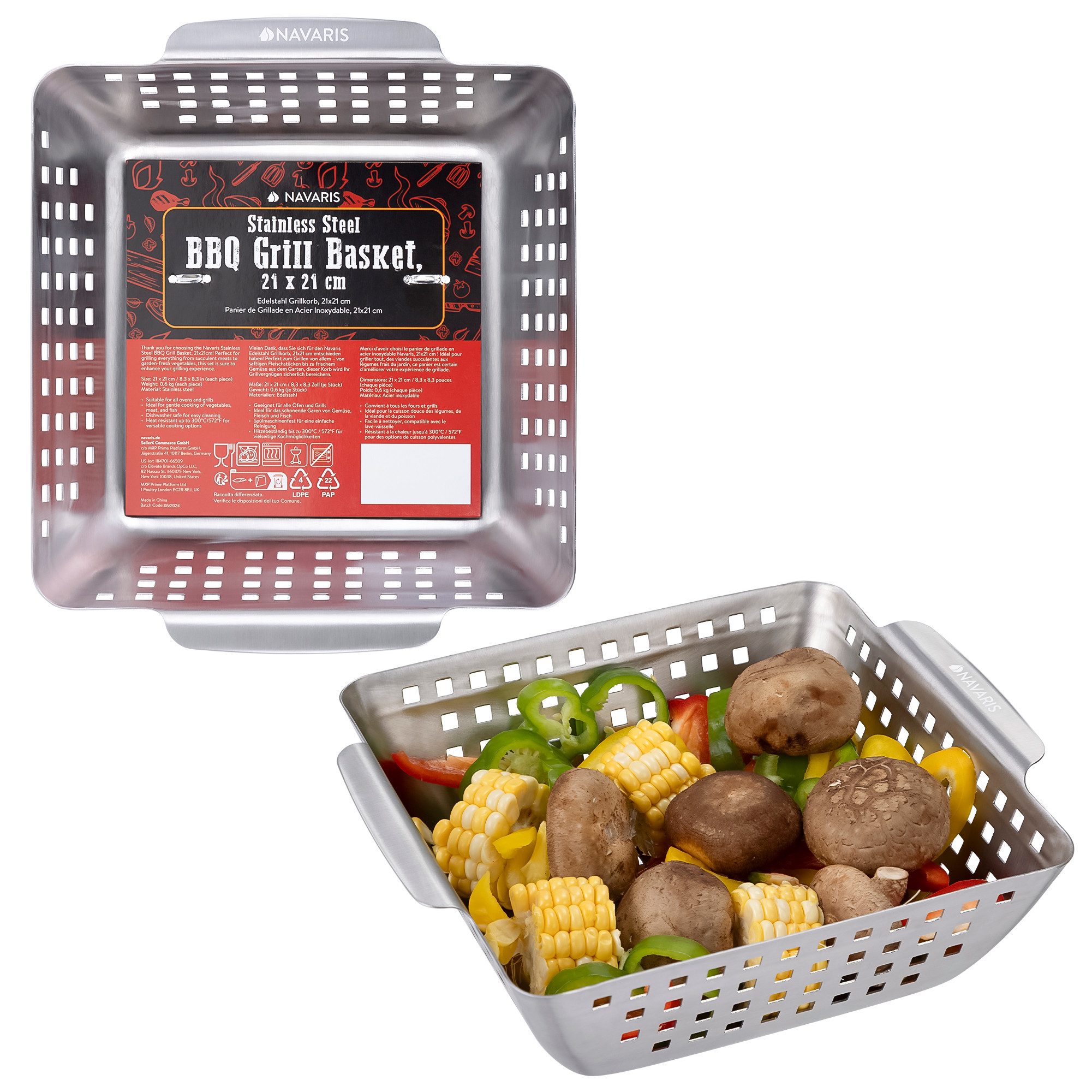 Navaris Grillbesteck-Set Edelstahl Grillschale - Grillkorb Gemüse - Grillpfännchen für Grill, (1 tlg)