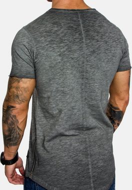 Amaci&Sons T-Shirt AUSTIN Herren Oversize Vintage Zipper Crew Neck Rundhals Basic Shirt
