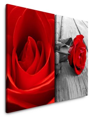 Sinus Art Leinwandbild 2 Bilder je 60x90cm Rose Blüte Rot Liebe Leidenschaft Dekorativ Schlafzimmer