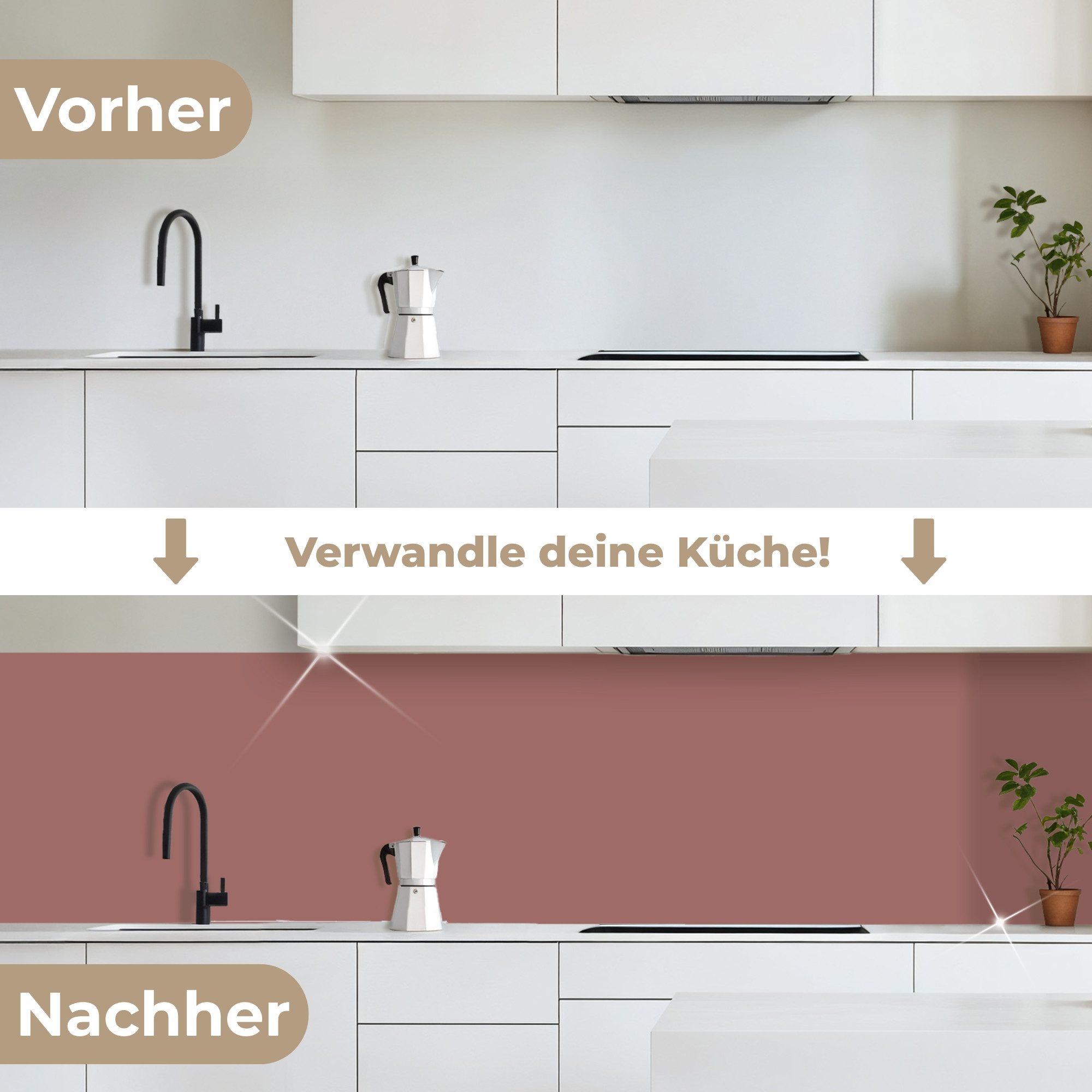 KitchenYeah Küchenrückwand selbstklebend (keine Folie) Terrakotta - Muster - Rosa, (1-tlg), Spritzschutz, Küche, Rückwand, Küchenwand, Backsplash, 500x80 cm