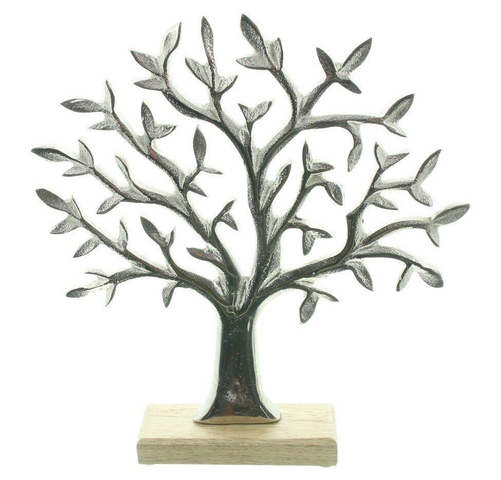 Dekofigur Baum Silber Metall Mangoholz Objekt Skulptur Deko Figur