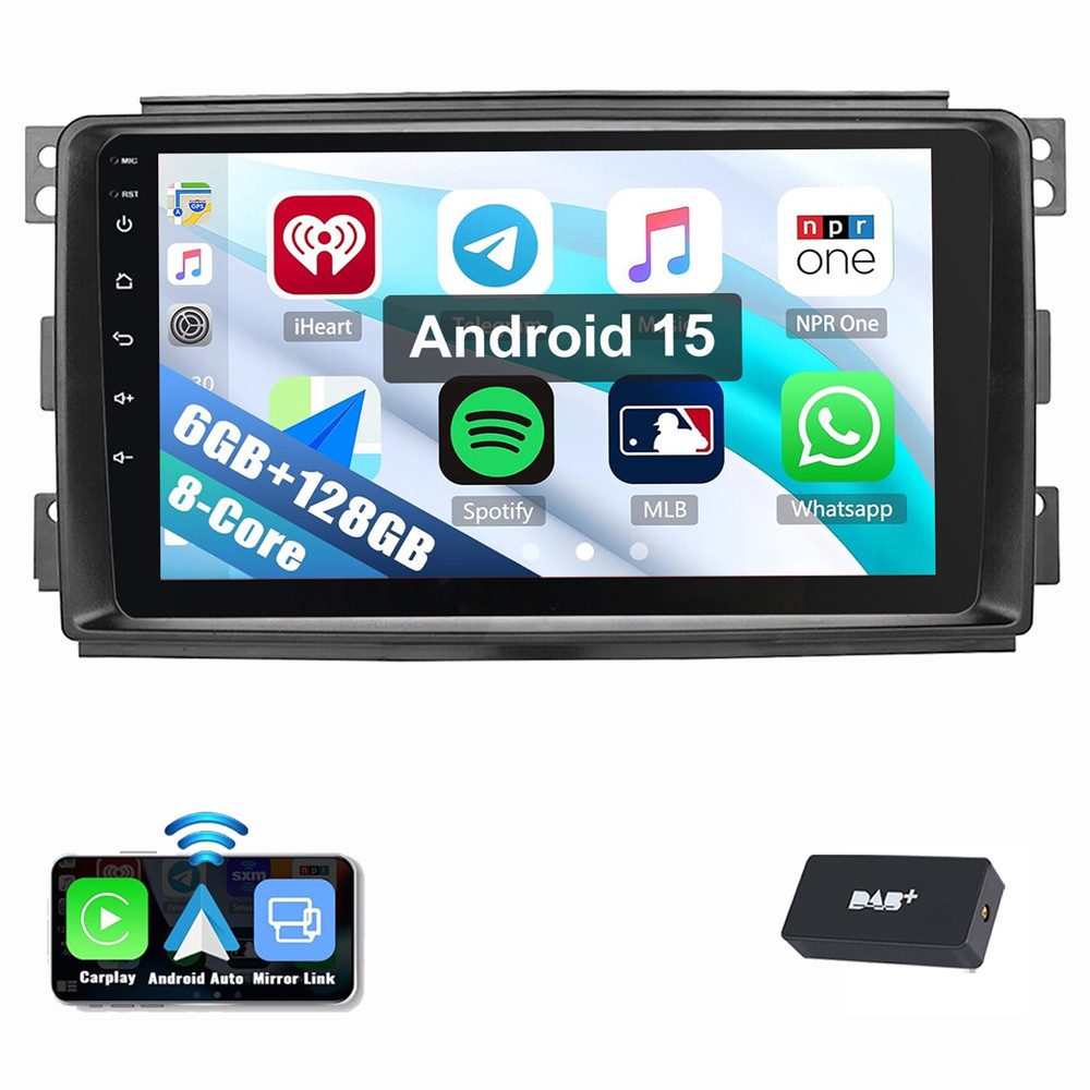 ESSGOO Für Mercedes Benz Smart Fortwo 451 2005-2015 Android 15 6+128G 8-Kern Navigationsgerät (Carplay Android Auto GPS Bluetooth FM AM RDS WIFI)