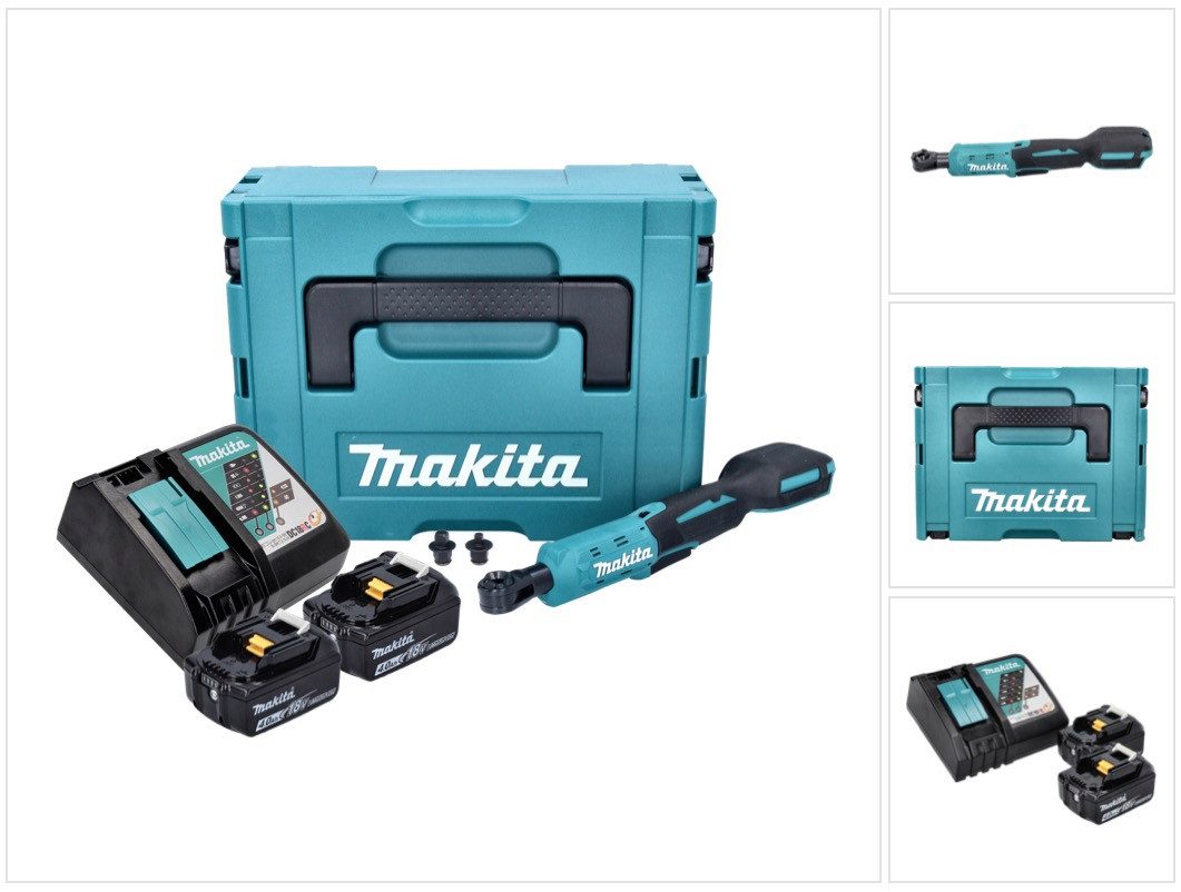 Makita Umschaltknarre DWR 180 RMJ Akku Ratschenschrauber 18 V 47,5 Nm 1/4" 3/8" + 2x Akku