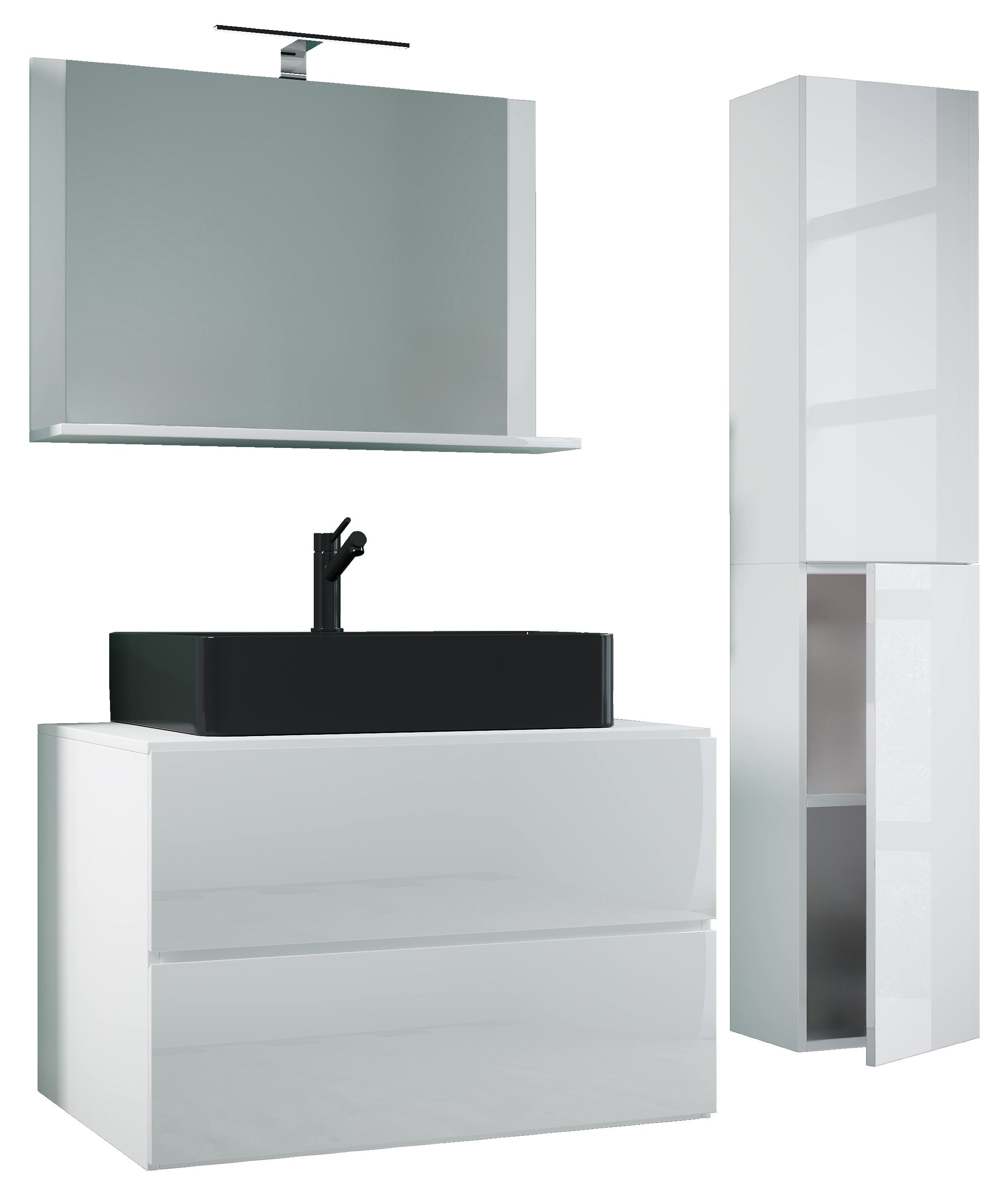 VCM Waschtisch 4 teilig Badmöbel-Set Waschplatz Lendas (Set, 4-St., 1x Unterschrank 1x Waschbecken 1x Spiegel 1x Hochschrank)