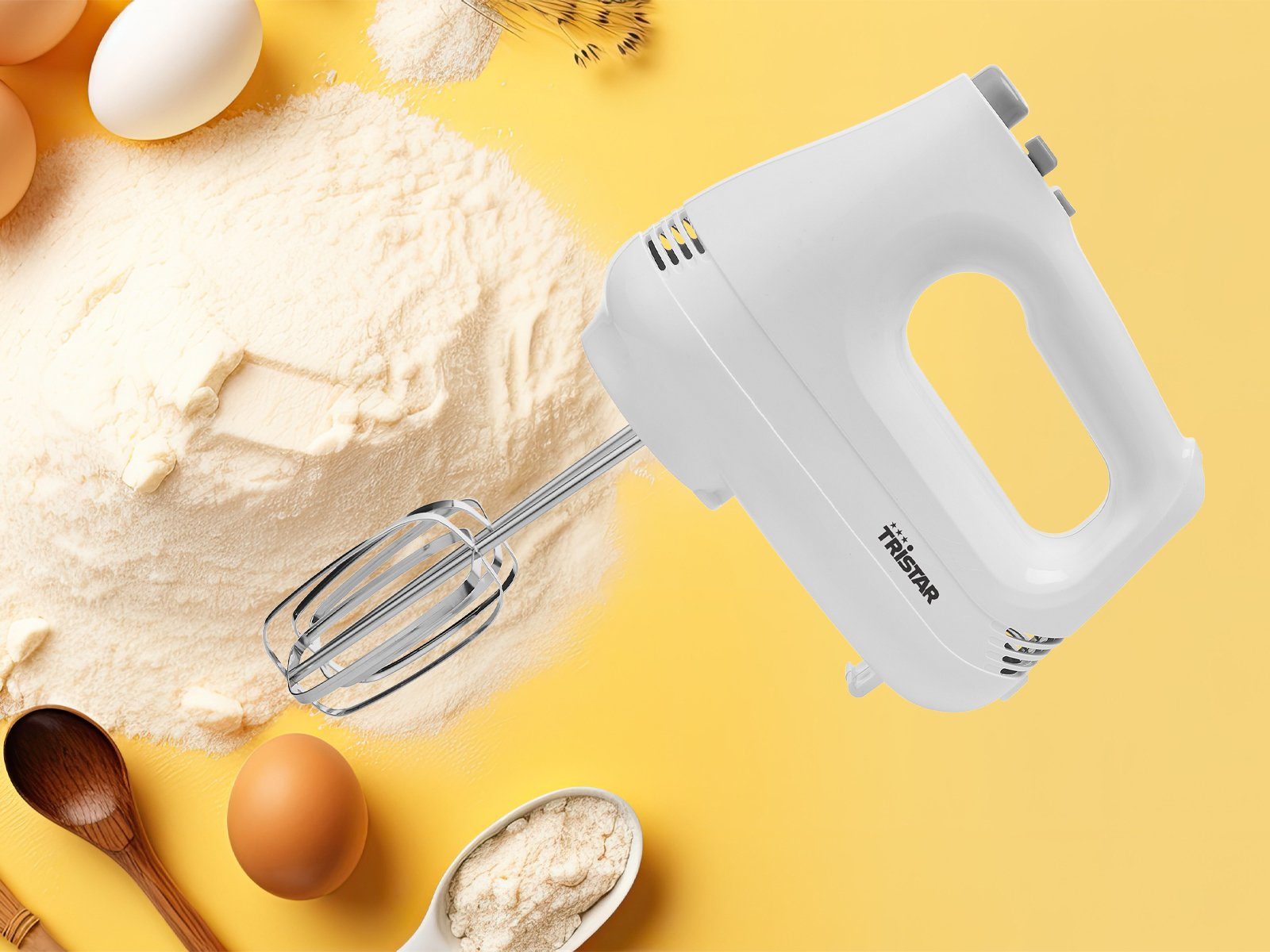 Tristar Handmixer, 200 W, Hand-Rührgerät Rührmaschine, 2 Quirle & 2 Knethaken Turbo Handrührer