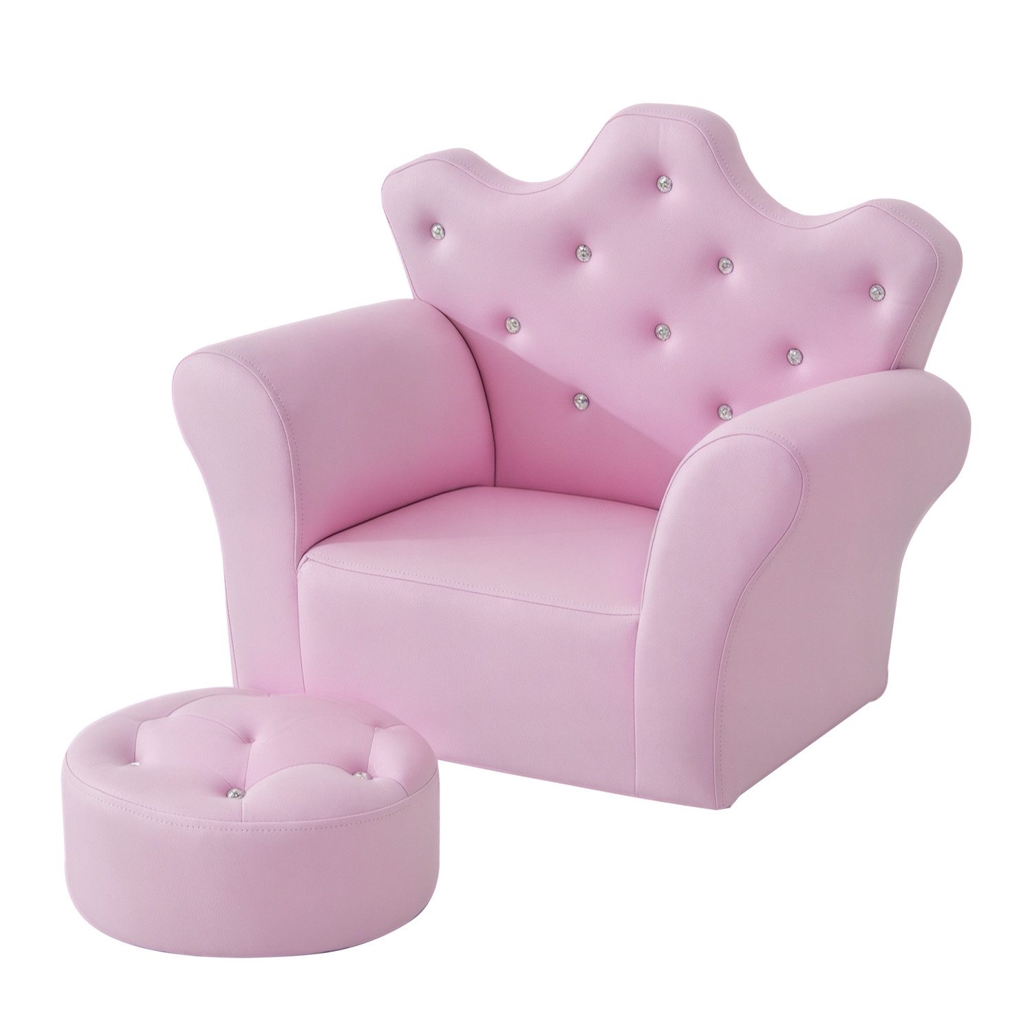 HOMCOM Sessel Kindersofa mit Ottomane Prinzessinnen (Prinzessinnen Sofa, 1-St., Kindersofa), Rosa 58 x 40.5 x 49 cm