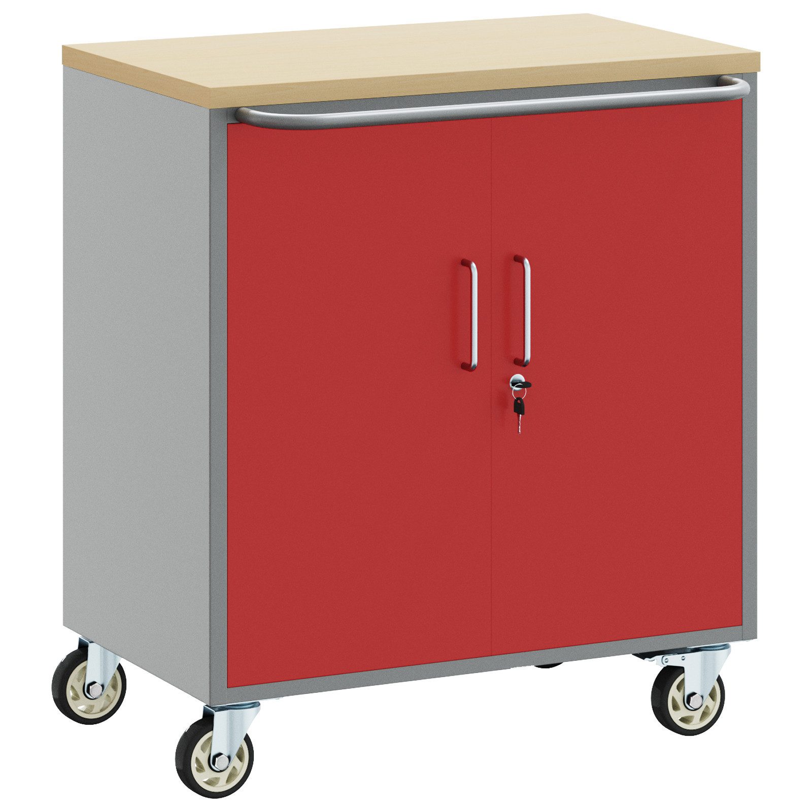 Werkzeugbox Werkzeugschrank mit Rollen Abschließbar Rot 75x45x85 cm Stahl