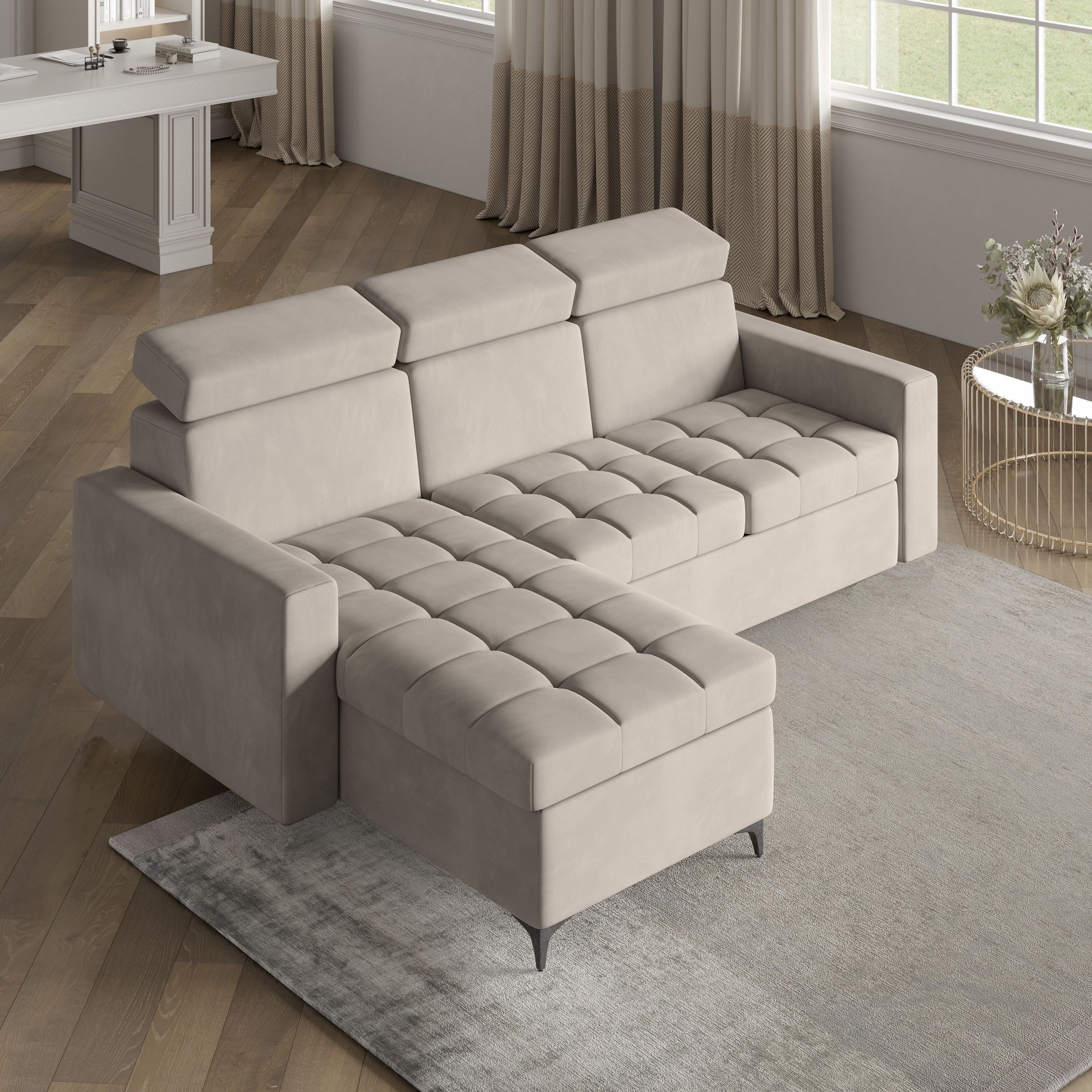 Masseno Ecksofa KAME mit Schlaffunktion L-Form, Sofa mit Bettkasten
