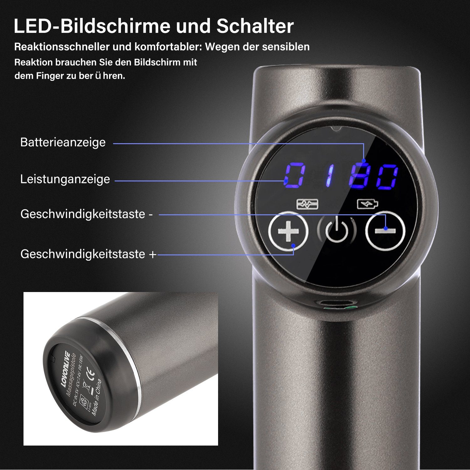 oyajia Massagepistole Massagegerät, 99 Geschwindigkeiten, 8 Köpfen, Muskel Massagepistole, Tragbar Handmassagegerät für Nacken Schulter Körper Rücken Entspannung