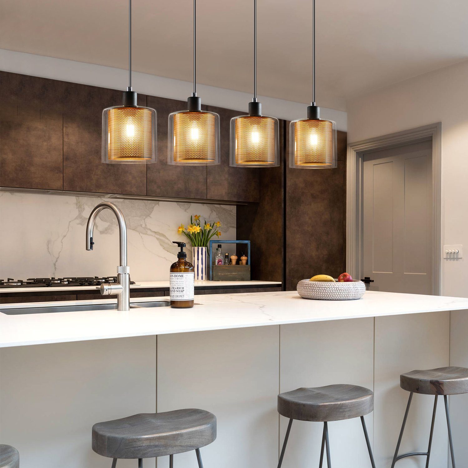 ZMH Pendelleuchte Esszimmer Vintage Pendellampe mit Doppeltem Schirm 1/3/4 günstig online kaufen