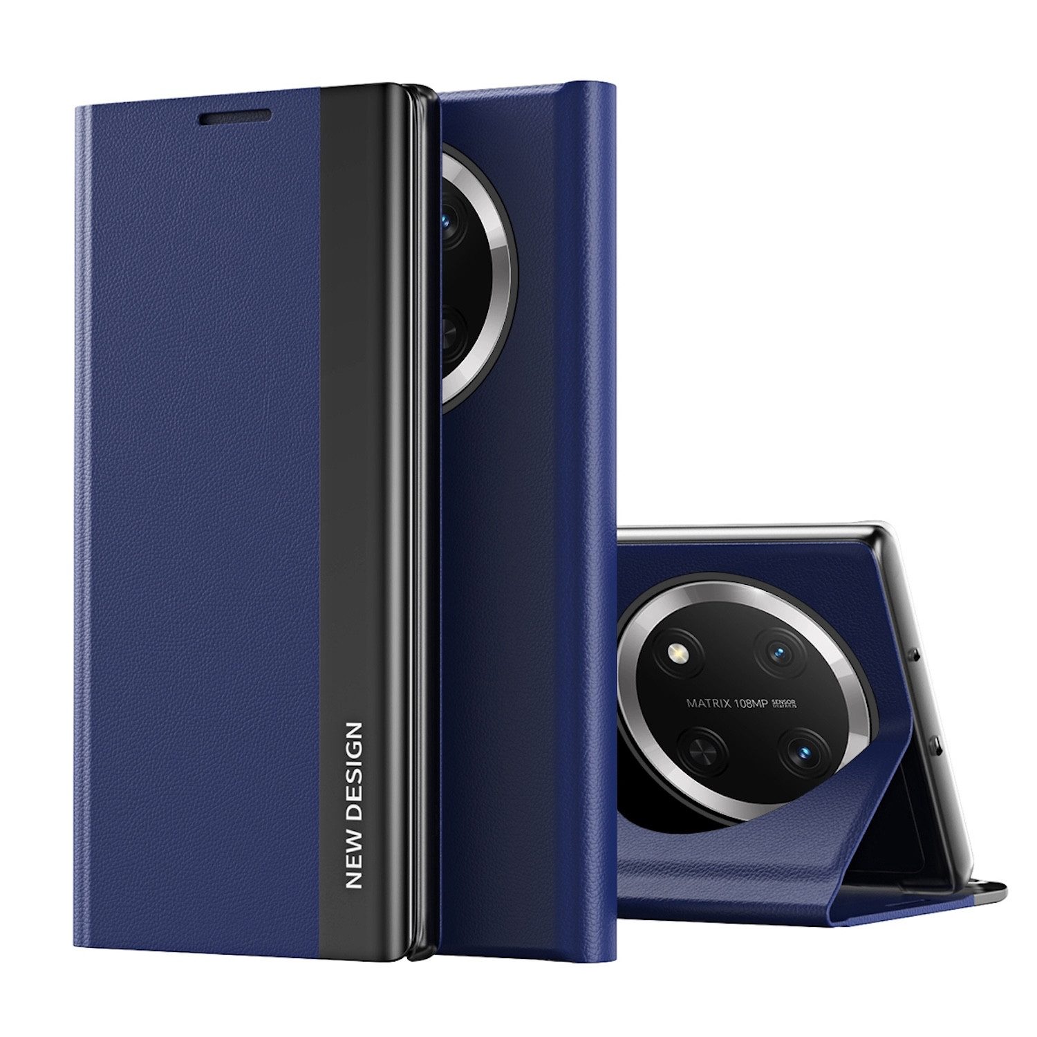Wigento Smartphone-Hülle Für Honor Magic 7 Lite / X9c Electroplated Kunstleder Hülle Dunkelblau, Seiten-Elektroplattierung, Flip-Stand, Adsorptionsfunktion