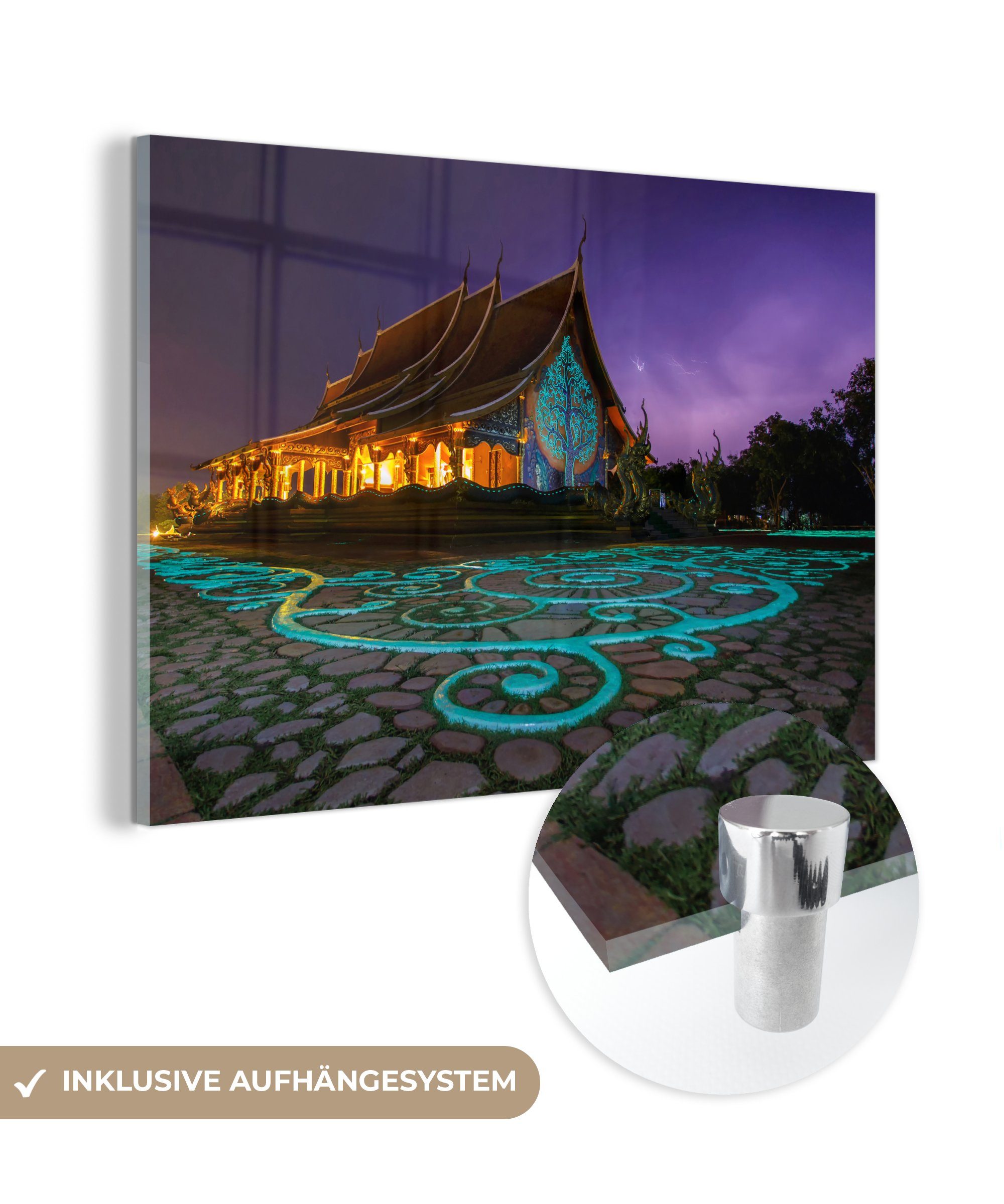 MuchoWow Acrylglasbild Thailand - Tempel - Lila, (1 St), Acrylglasbilder Wohnzimmer & Schlafzimmer | Bilder