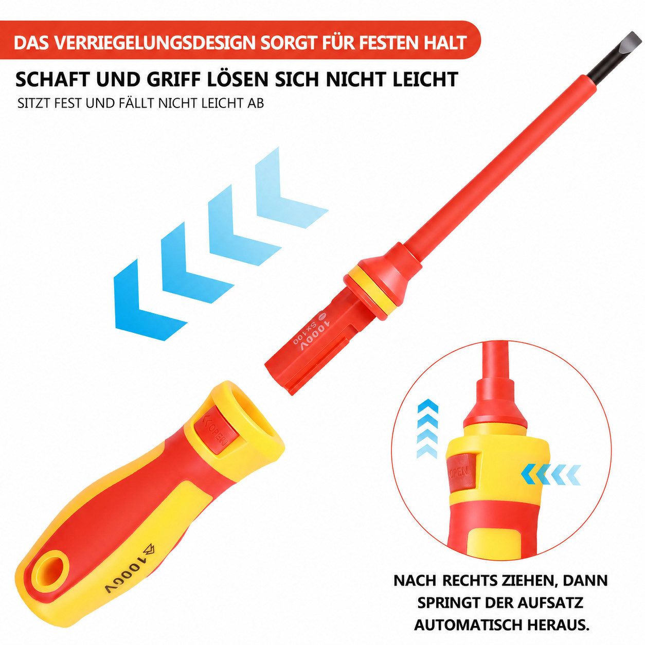 BlingBin Schraubendreher 13 Stücke VDE Isolierte Schraubendreher Set, (1er Set, 13 St., 11pcs Schraubendreherköpfen + 1 x Teststift + 1 x Schutzhülle), für Spannungen bis 1000V, Schraubendreher Köpfen, Flachen Kreuzschlitz