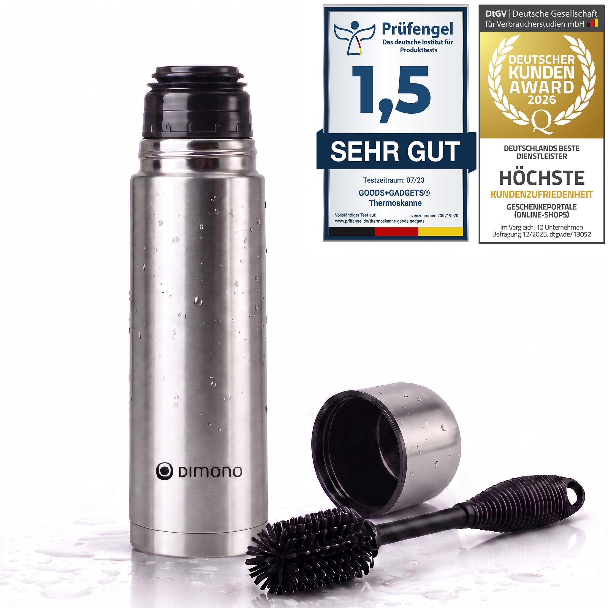 Goods+Gadgets Thermoflasche Edelstahl-Isolierflasche 500/1000ml – Thermosflasche mit Druckknopf, doppelwandiger Thermobecher Isolierkanne
