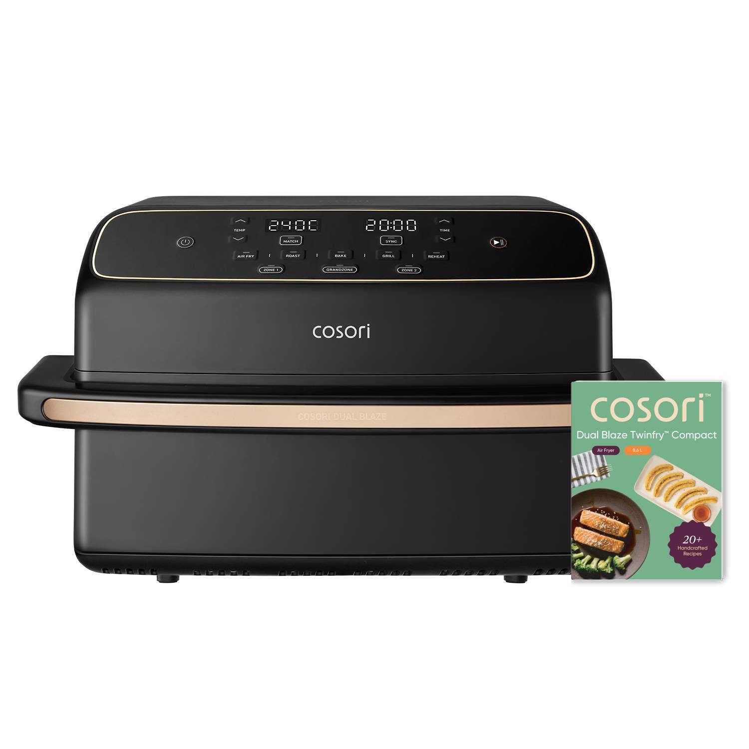 Cosori Heißluftfritteuse Dual Blaze TwinFry™ Compact 8,6-Liter Airfryer, Flex-Zone, PFAS-freie Keramik, 2700 W, Dual Blaze™ Technologie, MATCH- & SYNC-Funktion, Keramikkorb, Rezepte