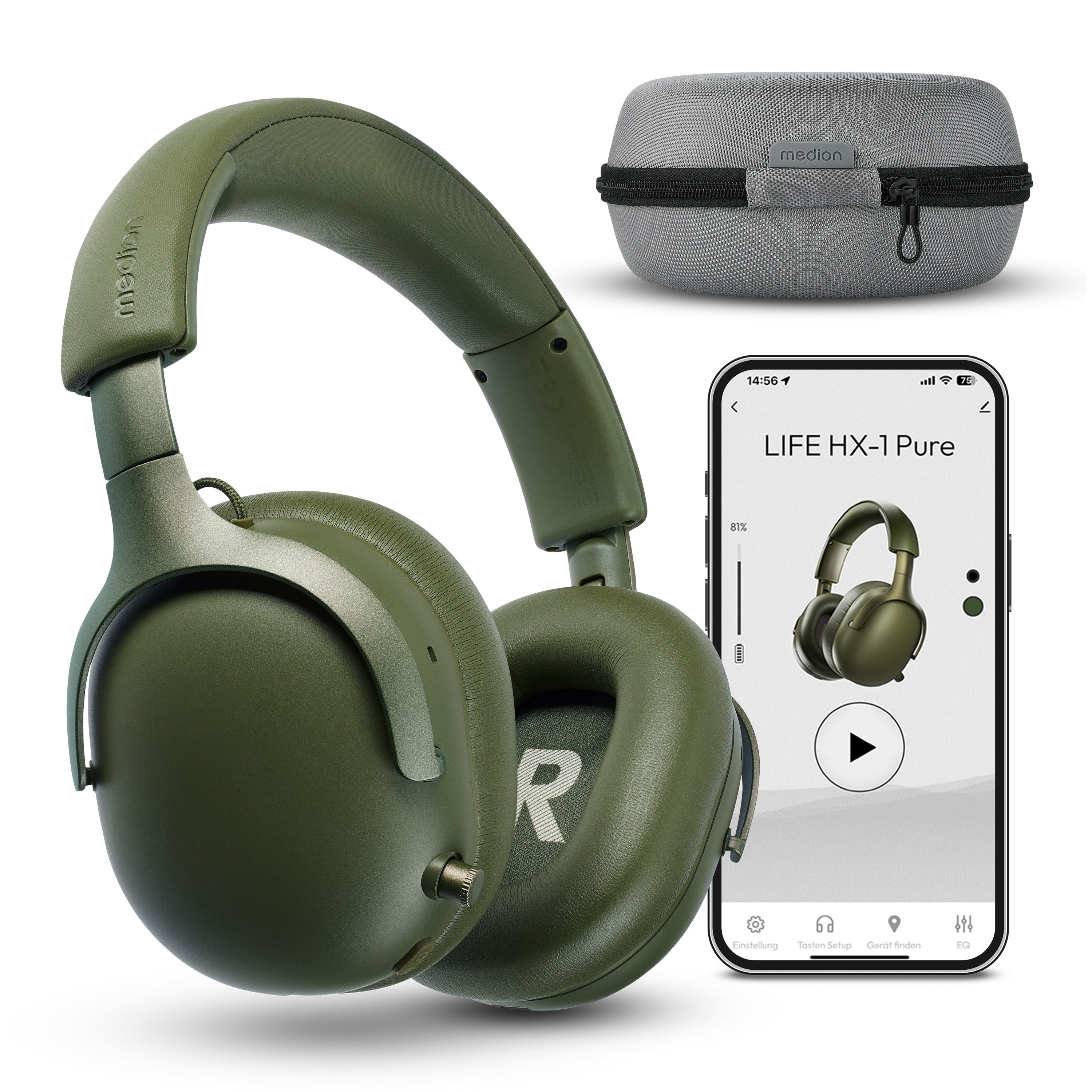 Medion® LIFE HX-1 Pure Over Ear-Kopfhörer (MD43774) Kopfhörer (An/Aus Anzeige, Austauschbare Ohrpolster, AUX-Eingang, Bluetooth, Drahtlos, Drehbare Ohrmuscheln, Integrierte Akku, LED-Beleuchtung, Spritzwasserschutz, USB-Ladefunktion, Bluetooth 5.4, bis zu 100 Stunden Akkulaufzeit, IPX4 Spritzwasserschutz, Bluetooth)