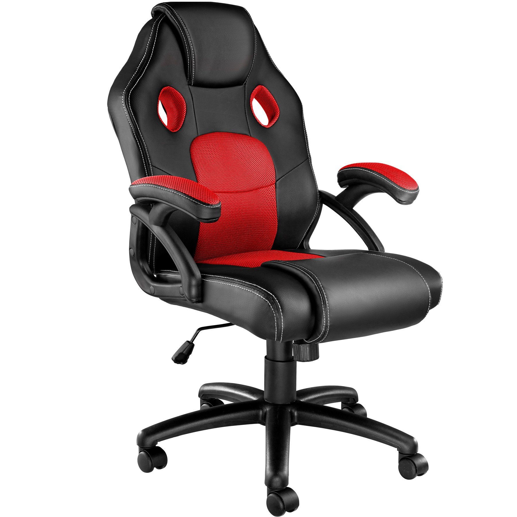 tectake Gaming-Stuhl einstellbare (1er, Mike 1 St), schwarz/rot Wippmechanik