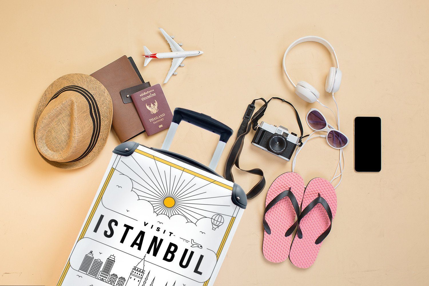 Istanbul Stadtbild weiß, Handgepäck Rollen, Trolley, MuchoWow Reisetasche für mit Handgepäckkoffer 4 Ferien, - rollen, Reisekoffer