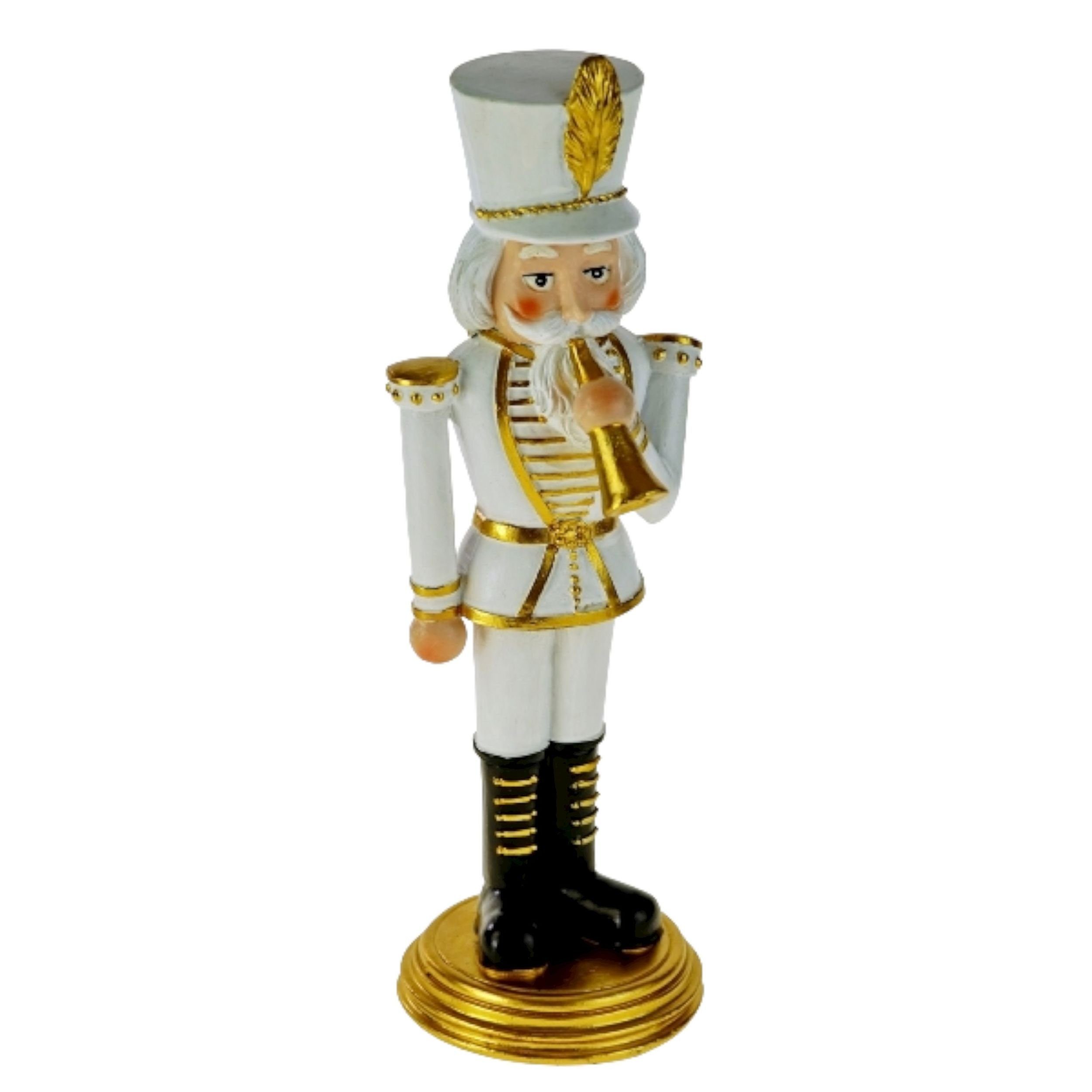 Gold Nussknacker Trompete mit Weihnachtsfigur Werner 31cm Voß Nostalgischer Weiß
