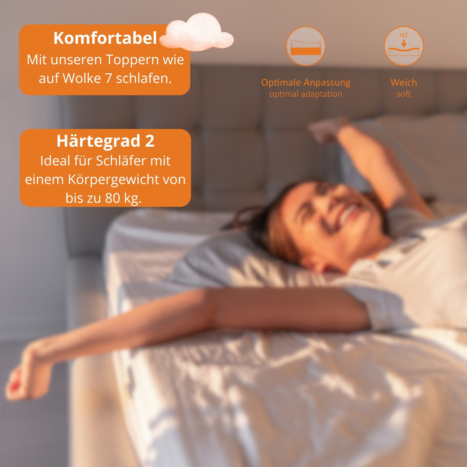 sleepling, Topper in weich, fest und extra fest, 3 Härtegrade, 5 cm hoch, bis 80 kg, mit 4 elastischen Eckbändern, für alle Schlaftypen, Ökotex