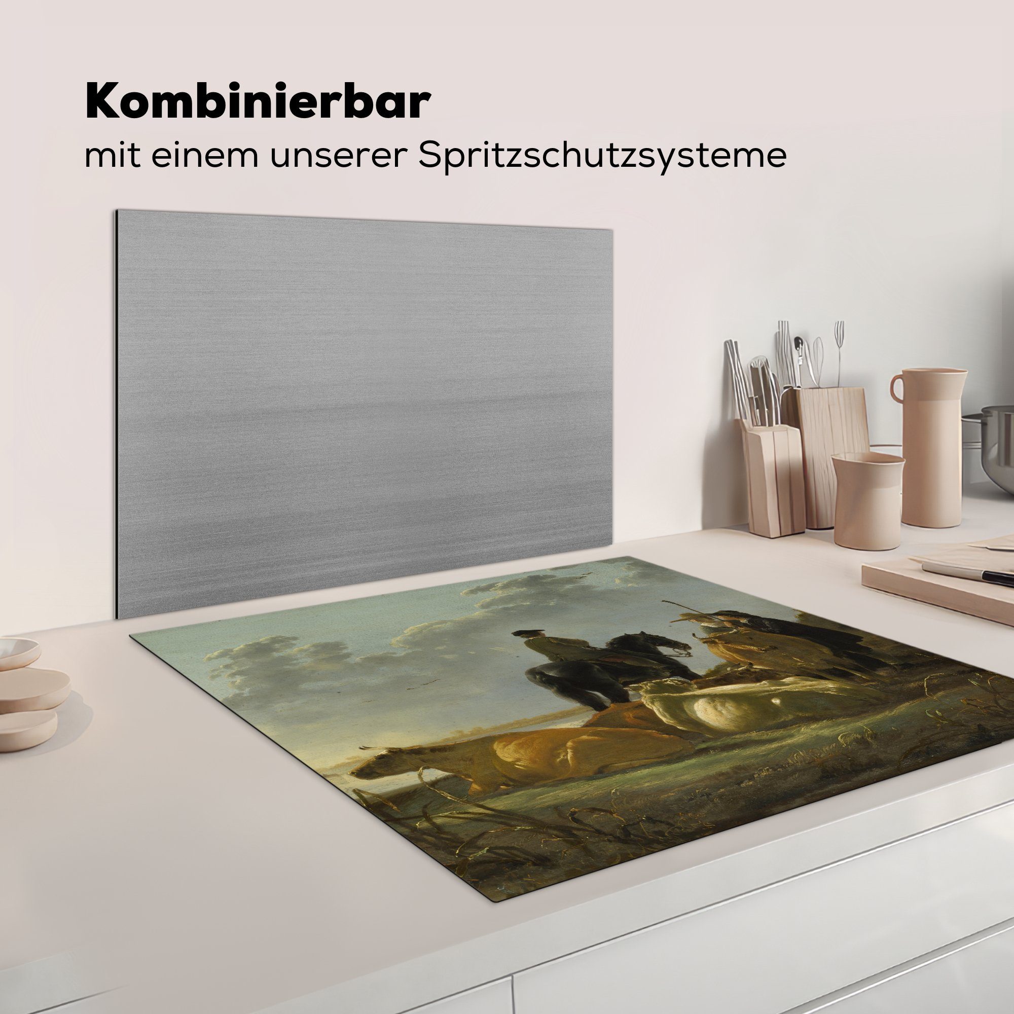 Aelbert cm, mit MuchoWow (1 Cuyp, für an Merwede Vinyl, Herdblende-/Abdeckplatte 78x78 küche Arbeitsplatte - Landwirt Kühen der Ceranfeldabdeckung, tlg), vier