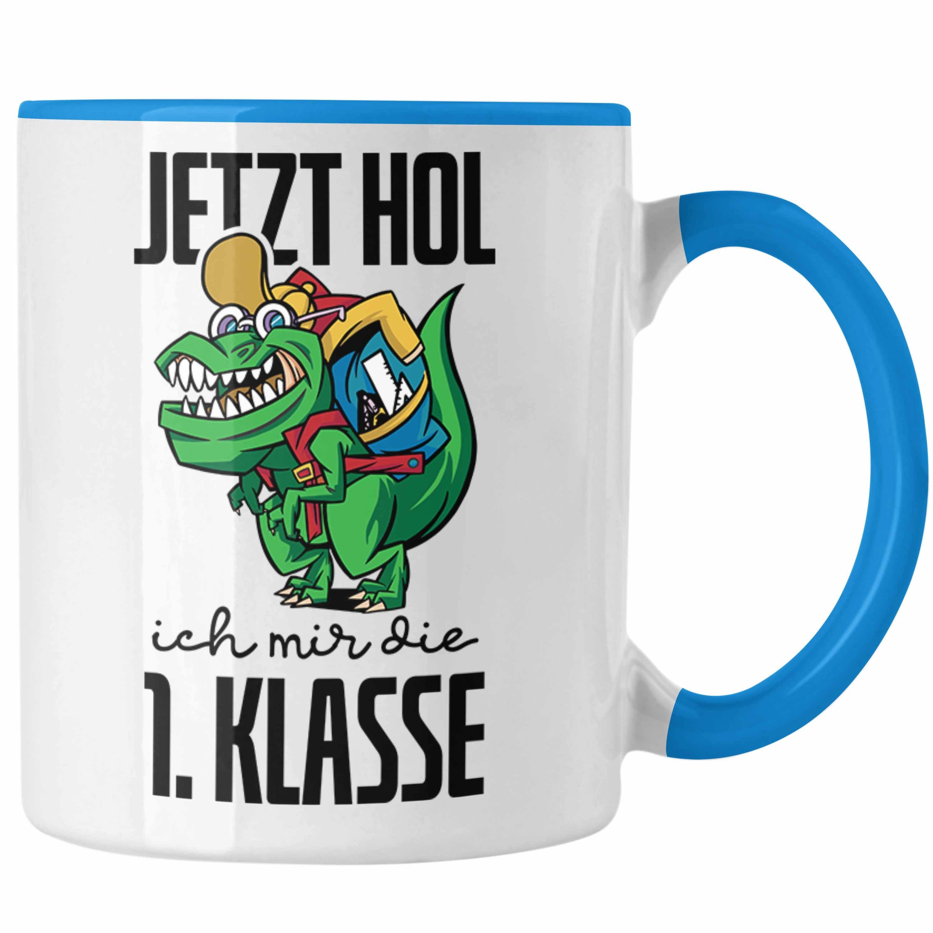 Trendation Tasse Tasse Einschulung Dino T-rex Motiv Geschenk für Jungs in der 1. Klasse Blau | Teetassen