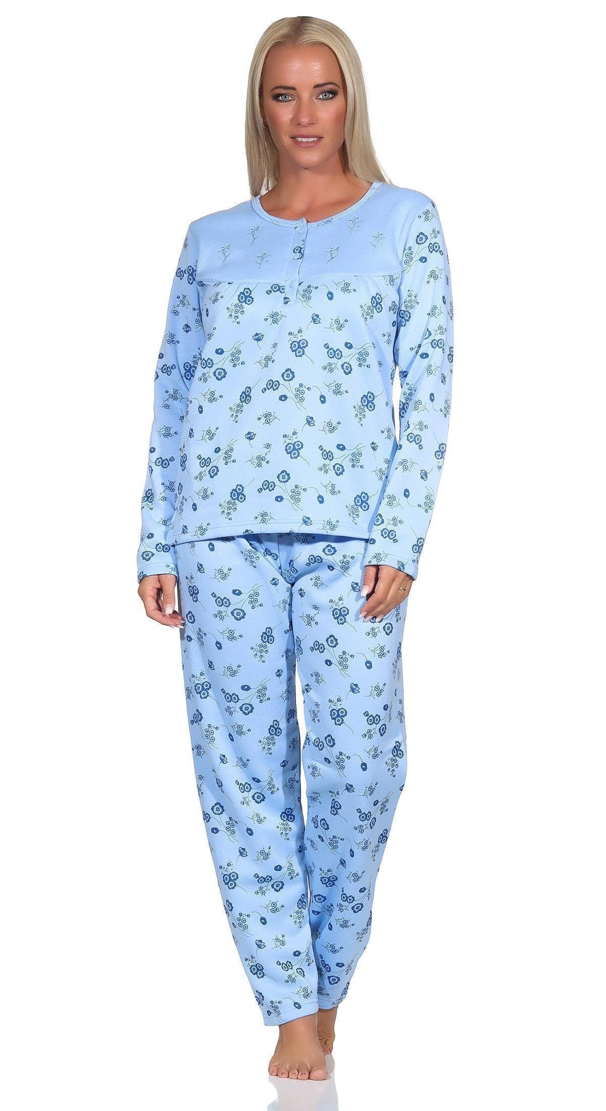 Schlafanzug, 2XL Thermo (2 EloModa tlg) M zweiteiliger XL Blau Winter Pyjama Damen Pyjama Gr. L