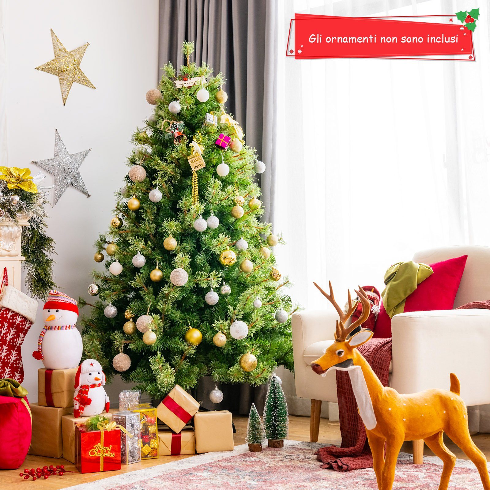 COSTWAY Künstlicher Weihnachtsbaum, Metallständer 820 Zweigen mit und