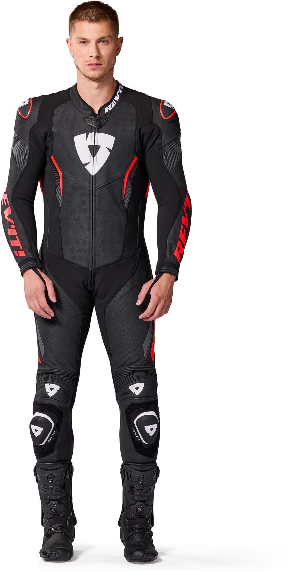 Revit Motorradkombi Argon 3 perforierte 1-Teiler Motorrad Lederkombi Airbag vorbereitet,vorbereitet für Trinksystem,Ellenbogenprotekto