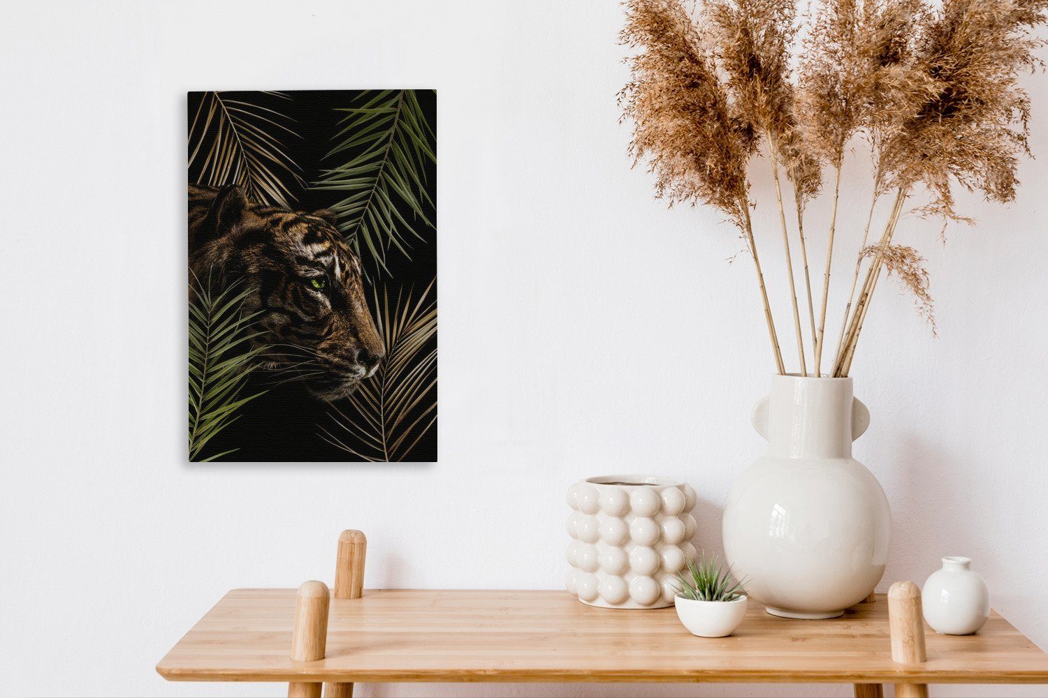 fertig - (1 Pflanzen inkl. Tiger 20x30 - cm Leinwandbild Palme, Zackenaufhänger, bespannt St), Gemälde, OneMillionCanvasses® Leinwandbild