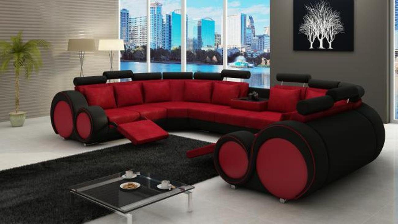 JVmoebel Ecksofa Stoff Textil Couch Textilsofa mit USB Ecksofa Couch Wohnlandschaft XXL Rot