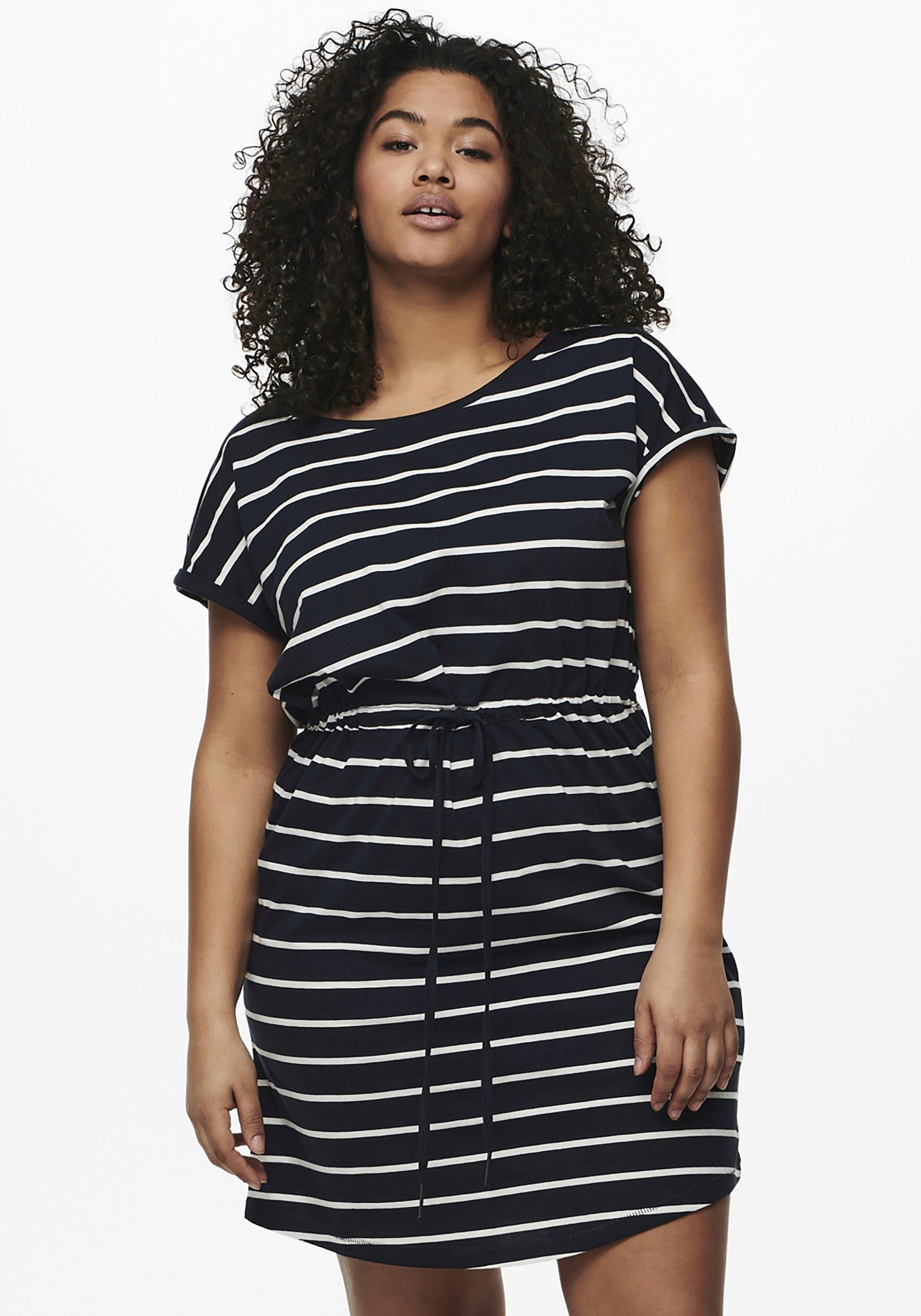 mit navy-striped ONLY Bindeband CARMAKOMA STRIPE CARAPRIL Jerseykleid