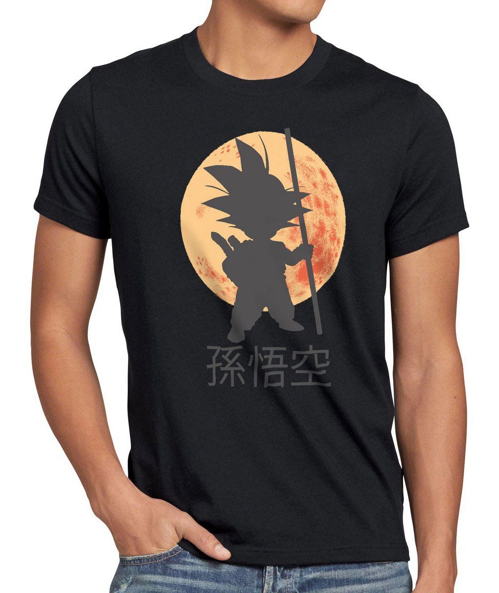 Herren Ball db Print-Shirt T-Shirt Anime balls songoku Krillin Roshi vegeta Goku style3 Mond schwarz Dragon