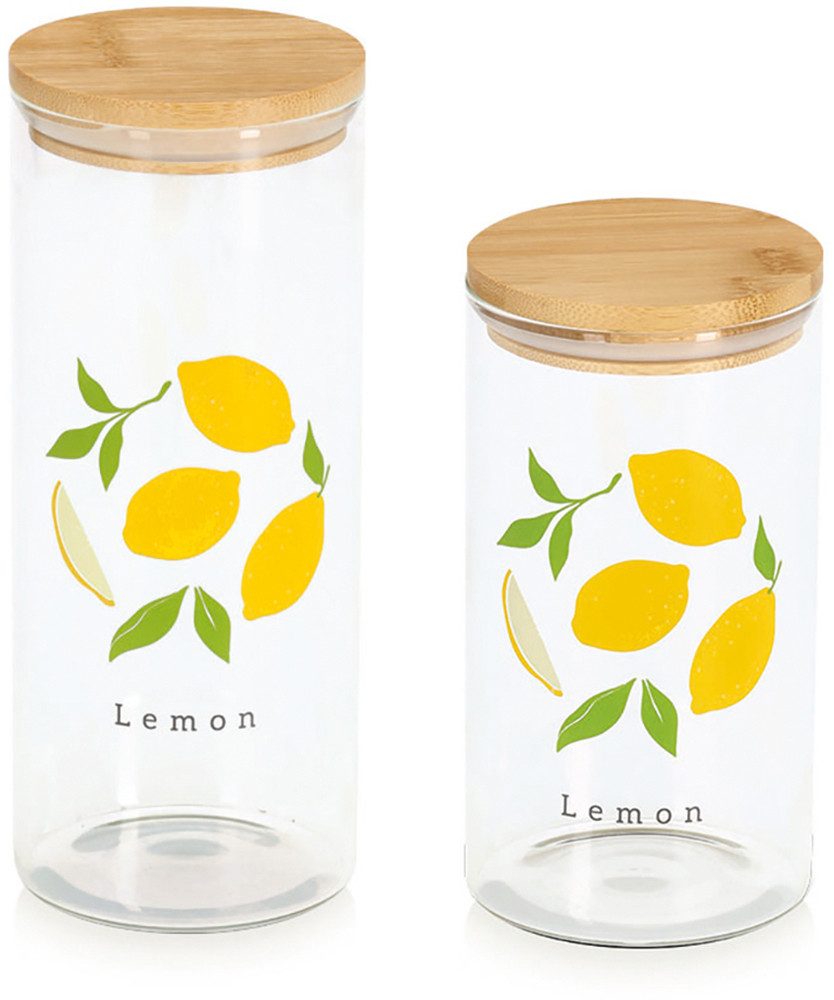 Zeller Present Vorratsglas "Lemon" m. Bambusdeckel, Bambus, Glas, (Set, 2-tlg), luftdicht, schützt vor Feuchtigkeit, 850 ml