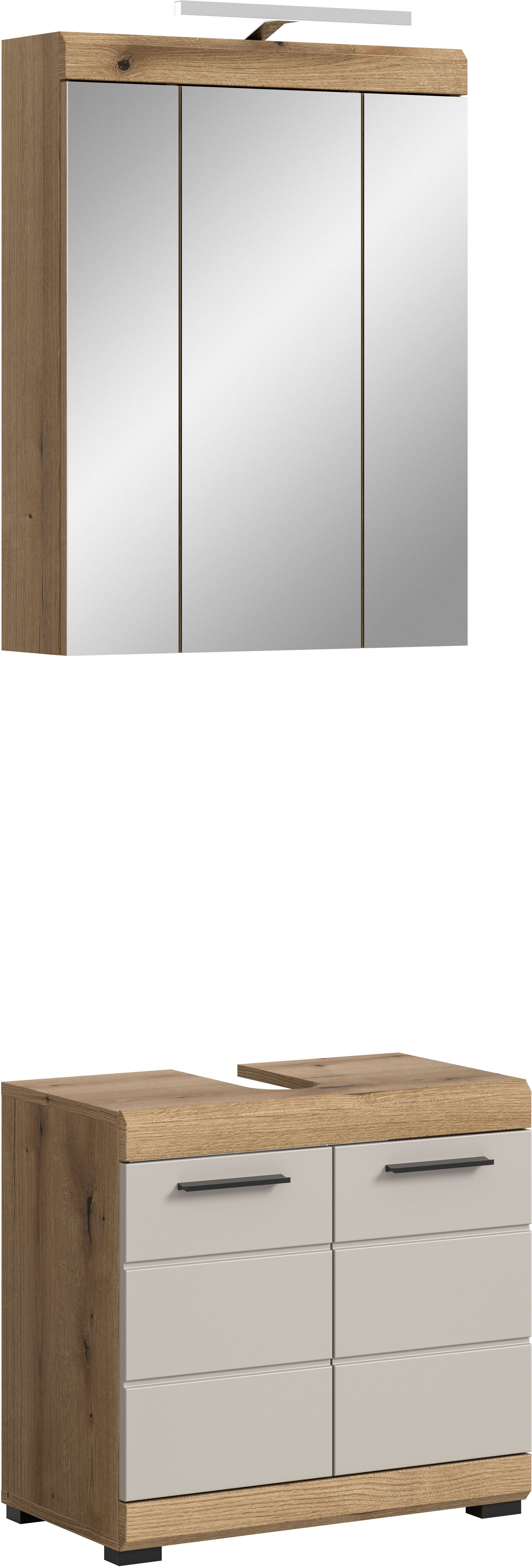 welltime Badmöbel-Set SIENA, 2 teilig, inklusive LED Beleuchtung, bestehend aus:, (Set, 2-St., TOPSELLER), Waschbeckenunterschrank, Spiegelschrank, LED Badaufsatzleuchte