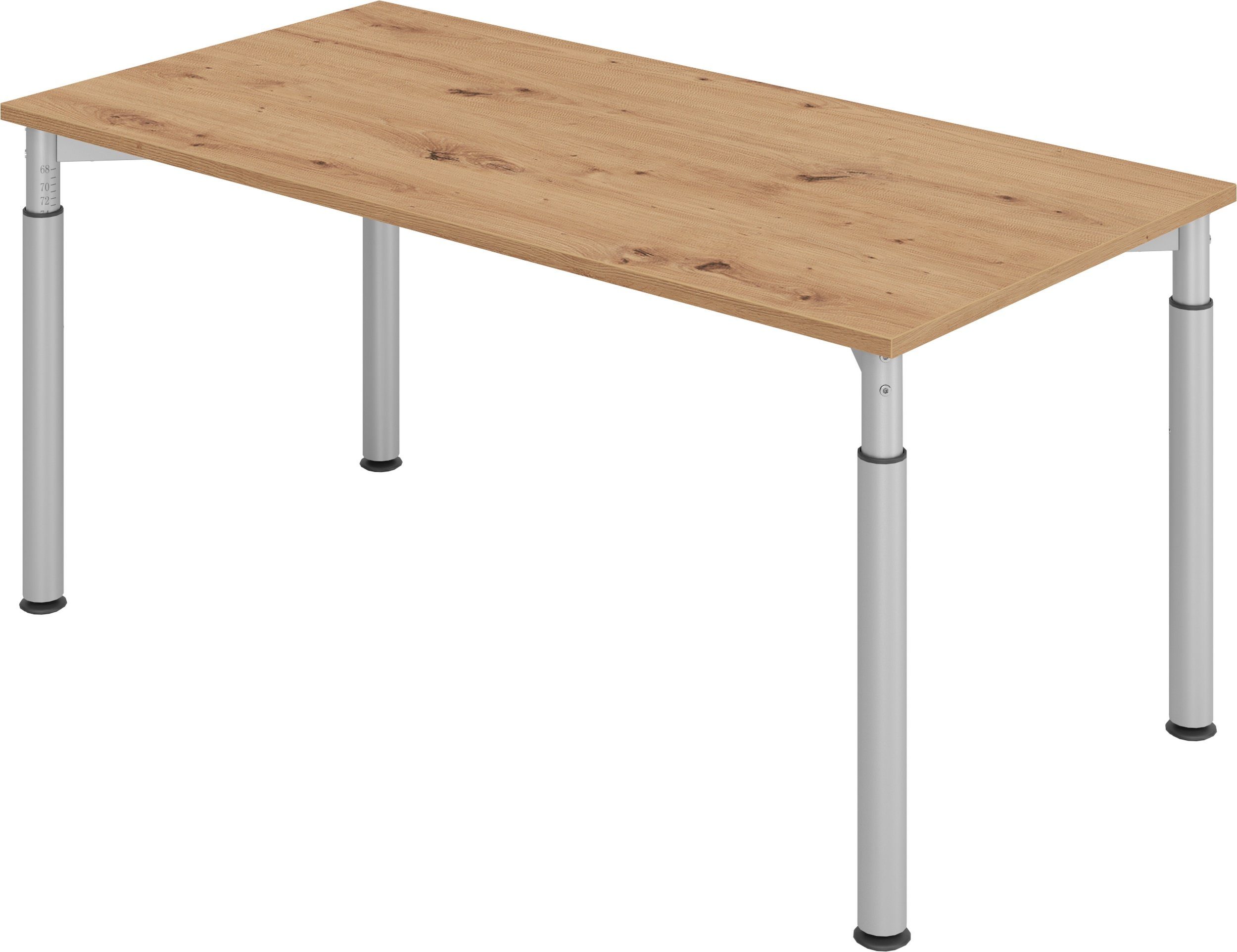 bümö Schreibtisch Serie-Y - Arbeitshöhe: höhenverstellbar, Rechteck: 160 x 80 cm - Dekor: Asteiche - Gestell: Silber