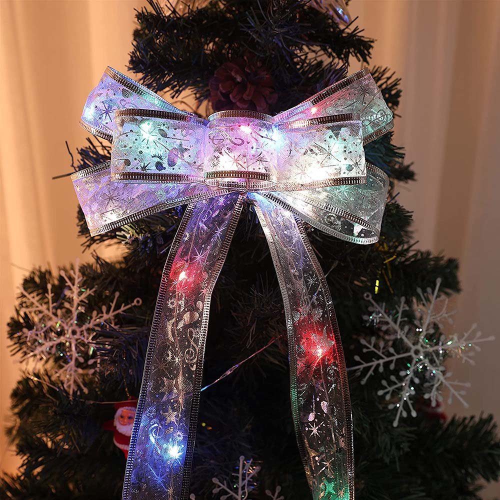 MUPOO LED-Lichterkette LED Seidenband Geschenkband LED Band Weihnachtslichter Schleifenband, 20/40/50 LEDs 2/4/5m Batterie,Sichere Schutzkleinspannung,Gold/Sliver Silber (Mehrfarbig)