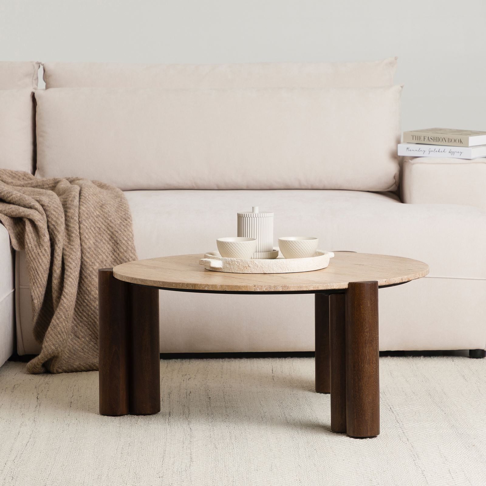IDIMEX Couchtisch TAPTI, Wohnzimmertisch 80 cm aus Travertin und Mangoholz günstig online kaufen