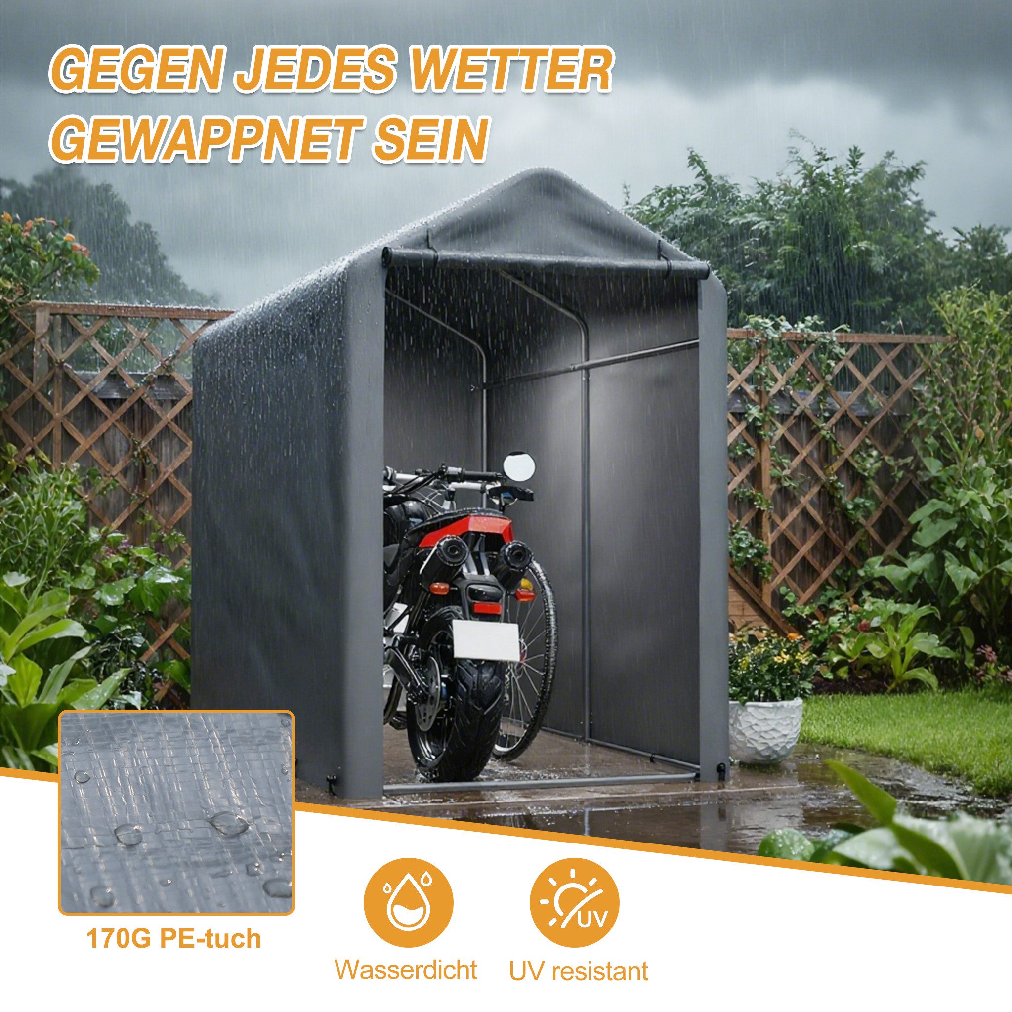 Blossom Garage Allwetter-Zeltgarage wasserdichten Garagenzelt Fahrradgarage aus Stahl (100x187x160 cm), Geräteschuppen mit Rolltor für Motorrad Gartenmöbel Werkzeug
