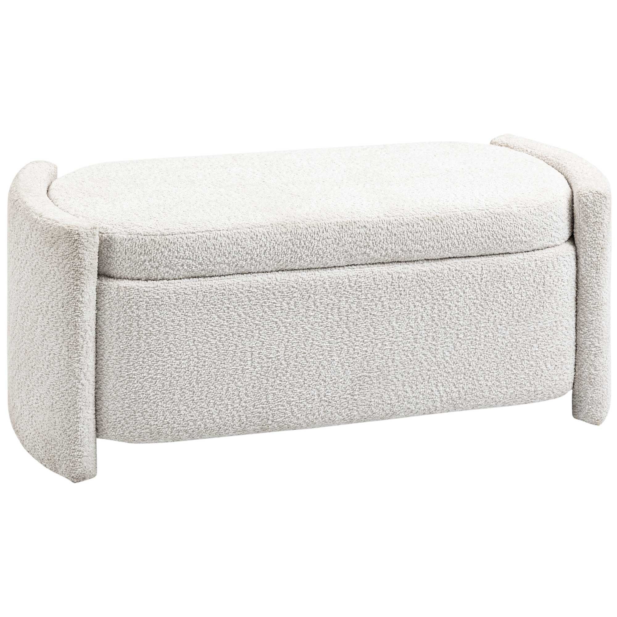 HOMCOM Sitzbank Polsterbank mit Deckel, Samtoptik (Aufbewahrungsbank, 1-St., Lagerbank), Creme, 105 x 44 x 45,5 cm