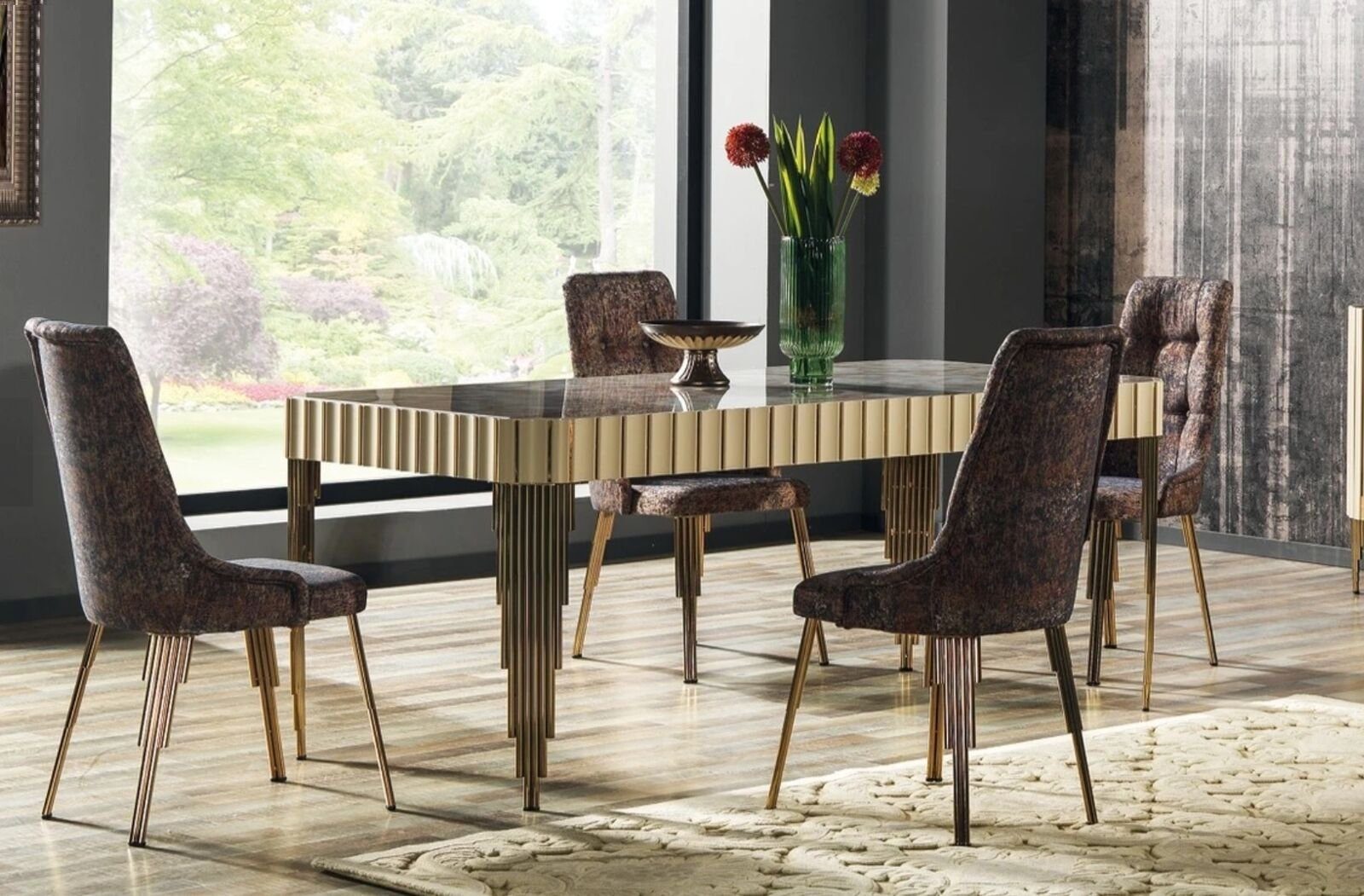 Tisch, in Designer 4х Esszimmer Esszimmer-Set Made (5-St., stil Europa Stuhl), Esstisch Modern Set Stühle JVmoebel Garnitur Esstisch/4x