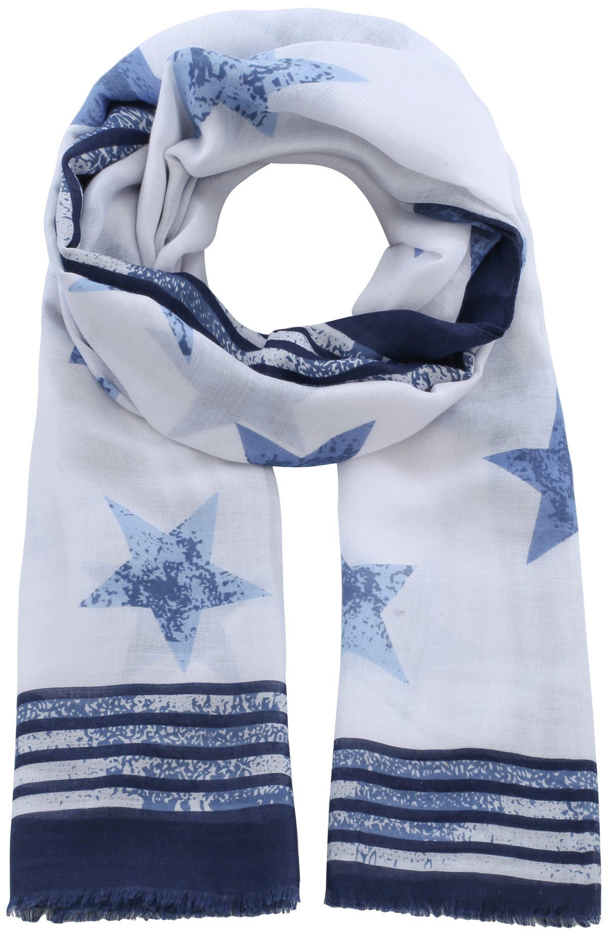 Faera Modeschal, Damen Schal Stars und Sterne weicher und leichter Damenschal marineblau