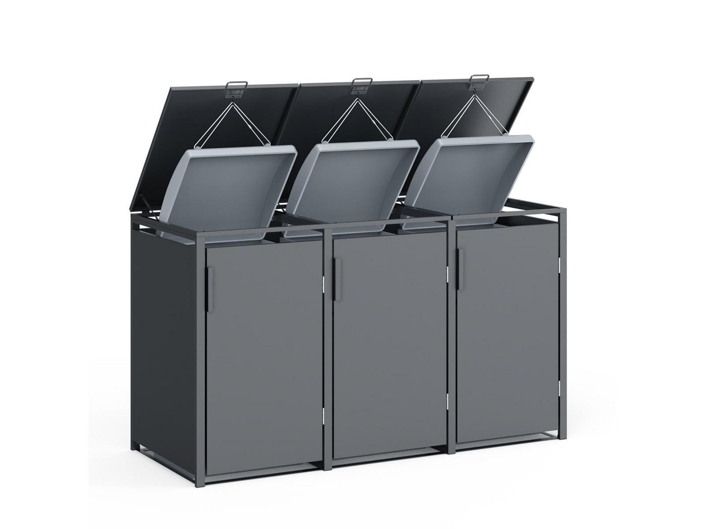 Thumbnail - Plats Outdoor solution Mülltonnenbox 3er Mülltonnenbox, 198,5x80x116cm, Stahl, anthrazit (Set, 1 St), Mülltonnen