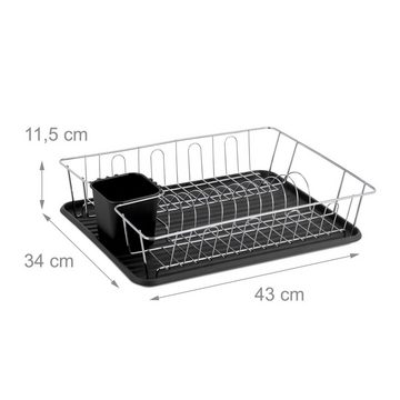 relaxdays Trockenständer Schwarzes Abtropfgestell mit Besteckkorb